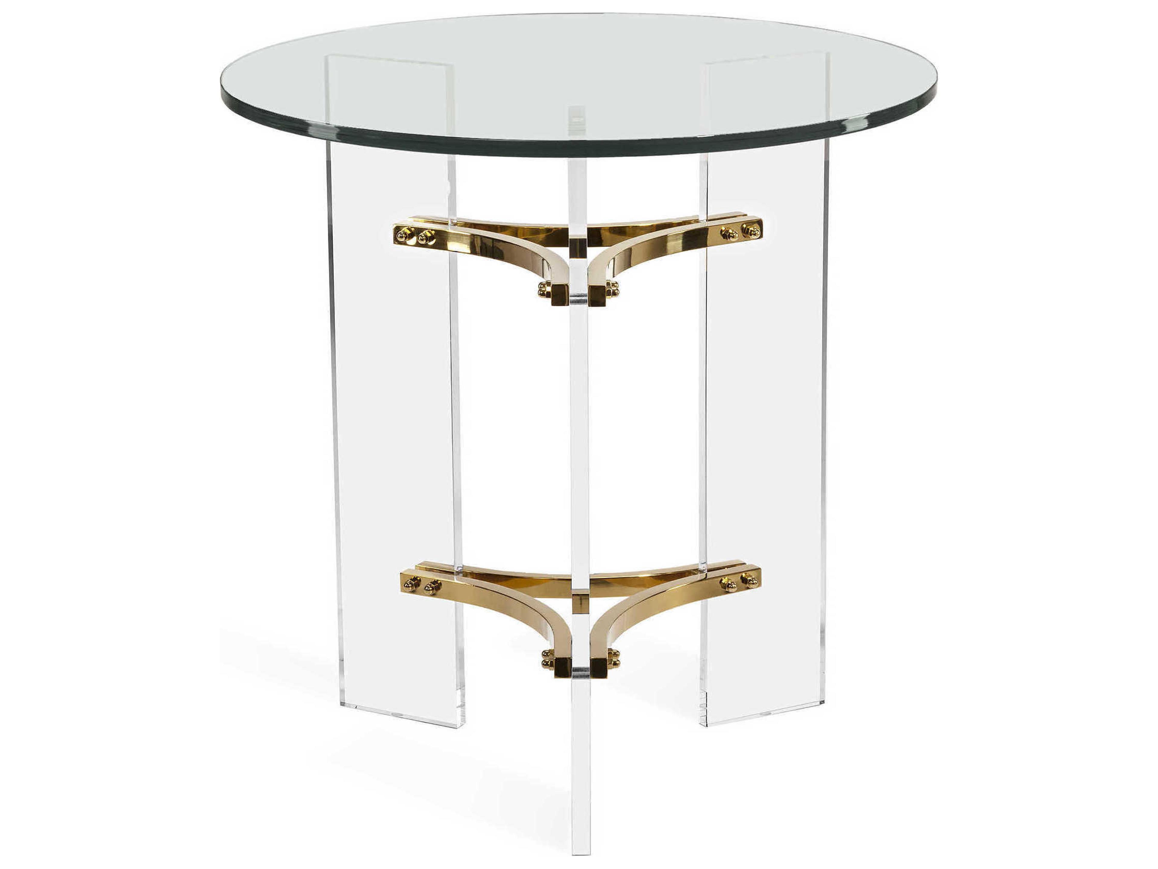 Interlude Home Tamara Round Glass Clear Polished Brass End Table