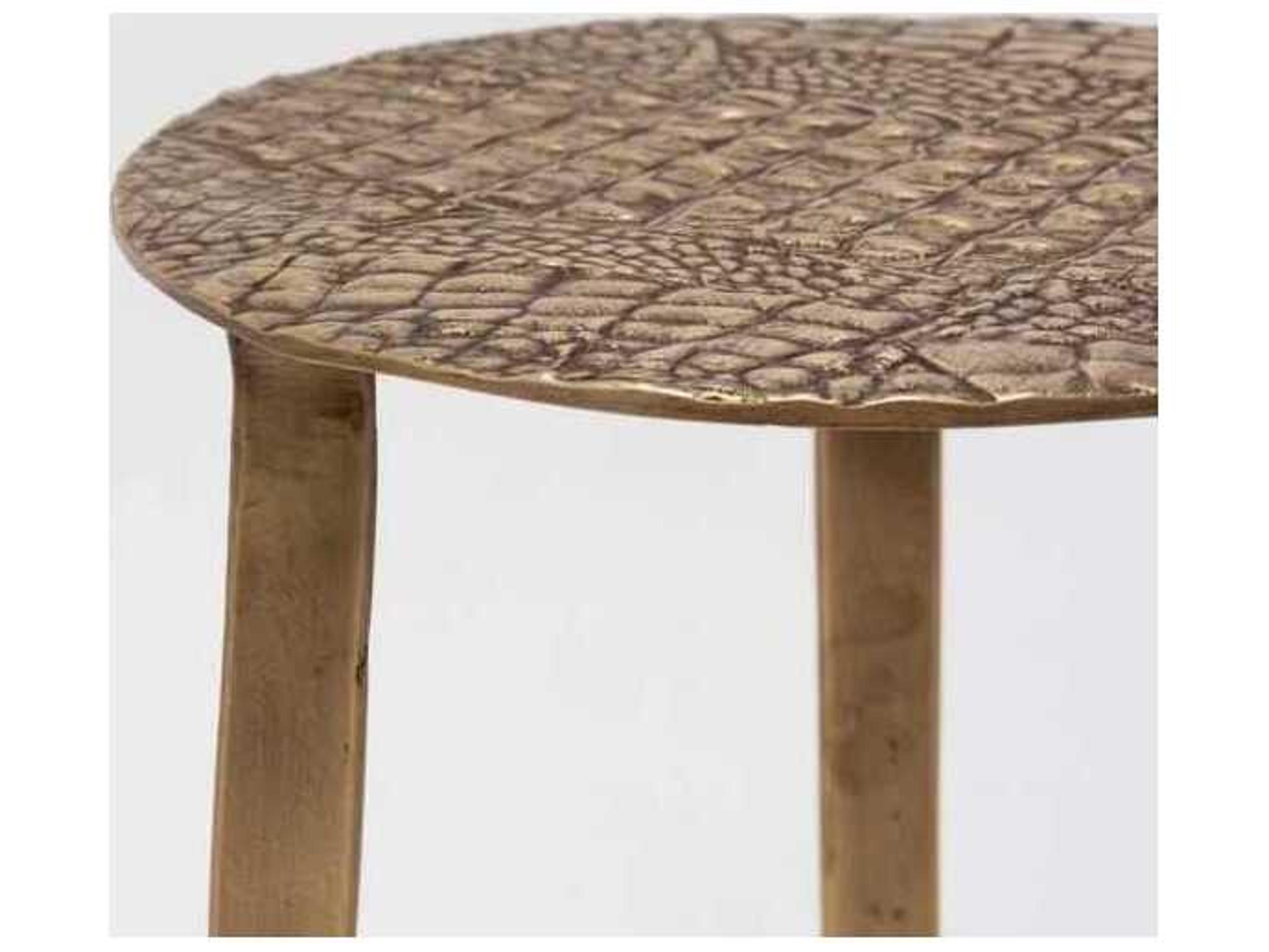 Interlude Home Saxon Round Metal Antique Brass End Table