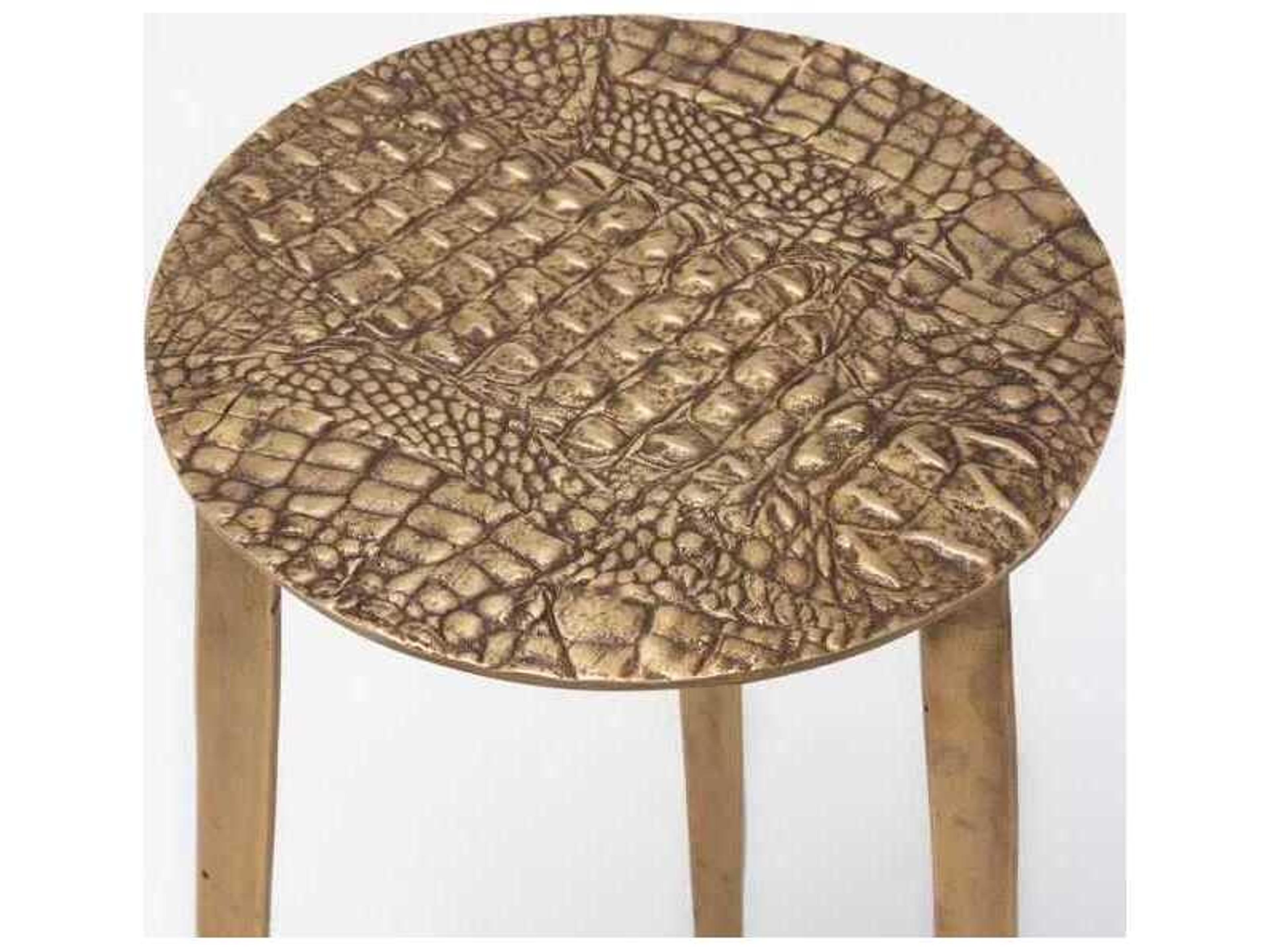 Interlude Home Saxon Round Metal Antique Brass End Table