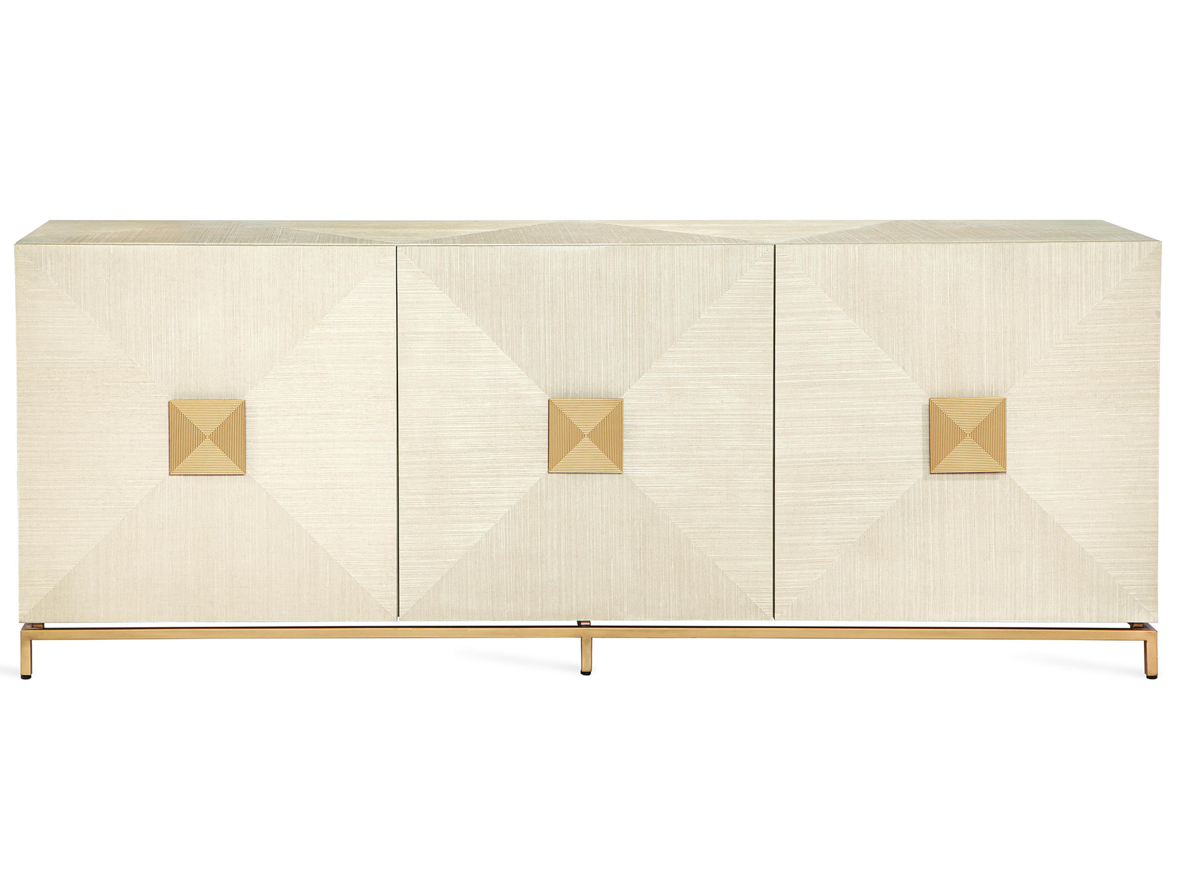 Interlude Home Gaspard 84" Latte High Gloss Navy Antique Brass Credenza Sideboard