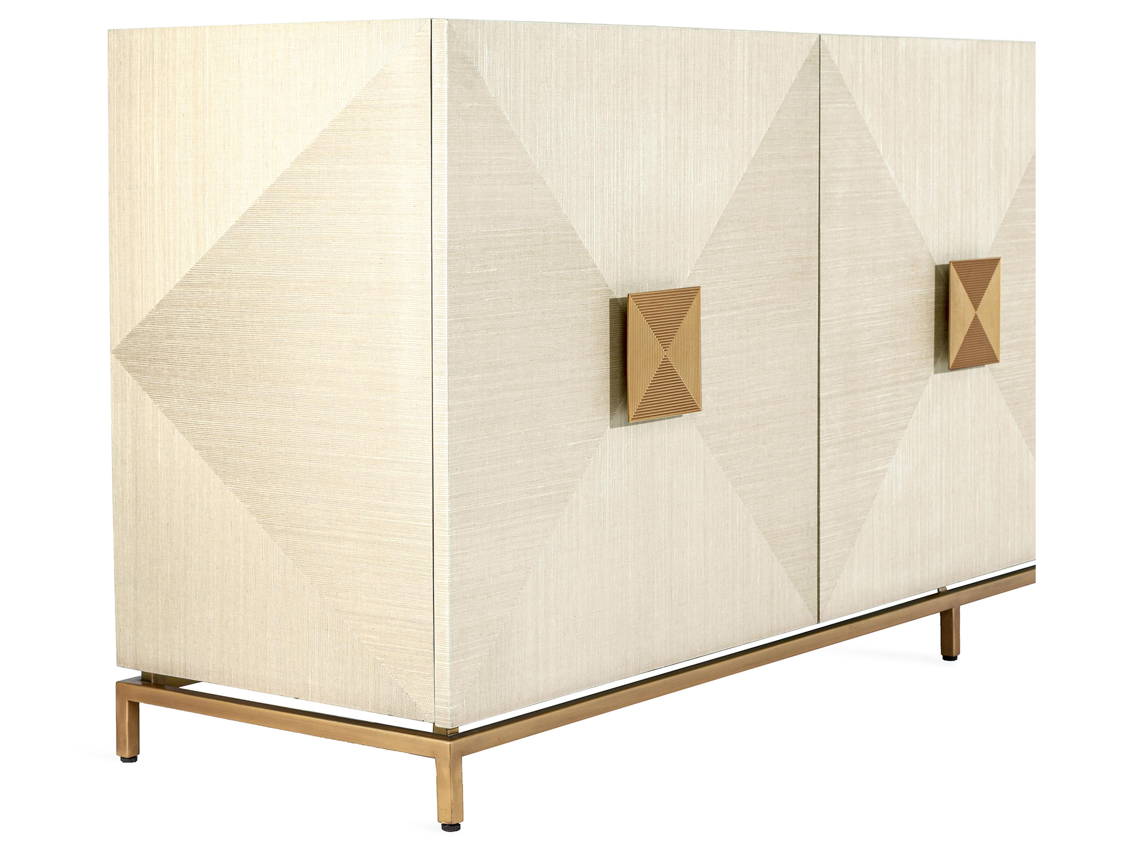 Interlude Home Gaspard 84" Latte High Gloss Navy Antique Brass Credenza Sideboard