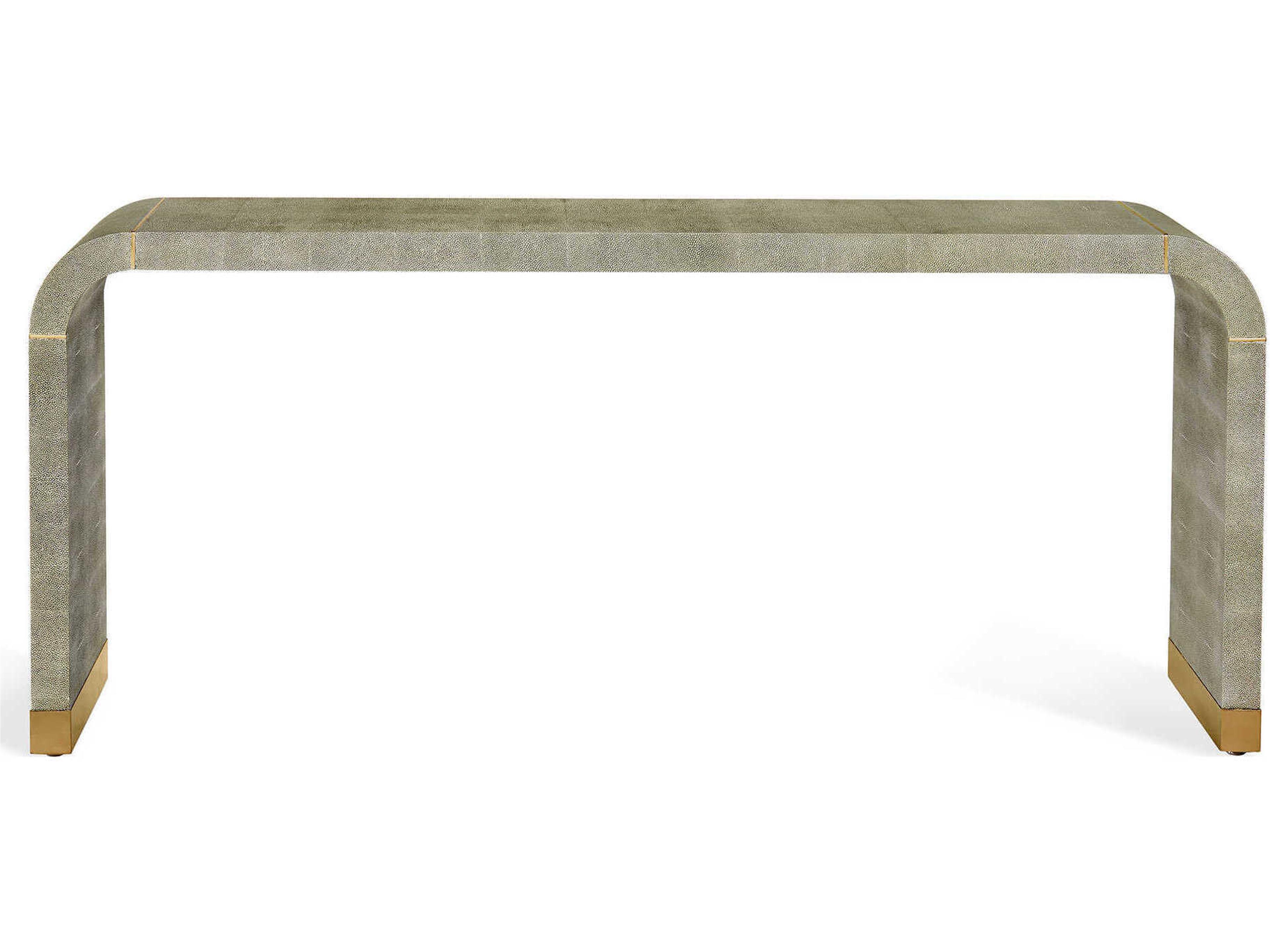 Interlude Home Sutherland Rectangular Faux Leather Sorrel Grey Shagreen Brushed Brass Console Table