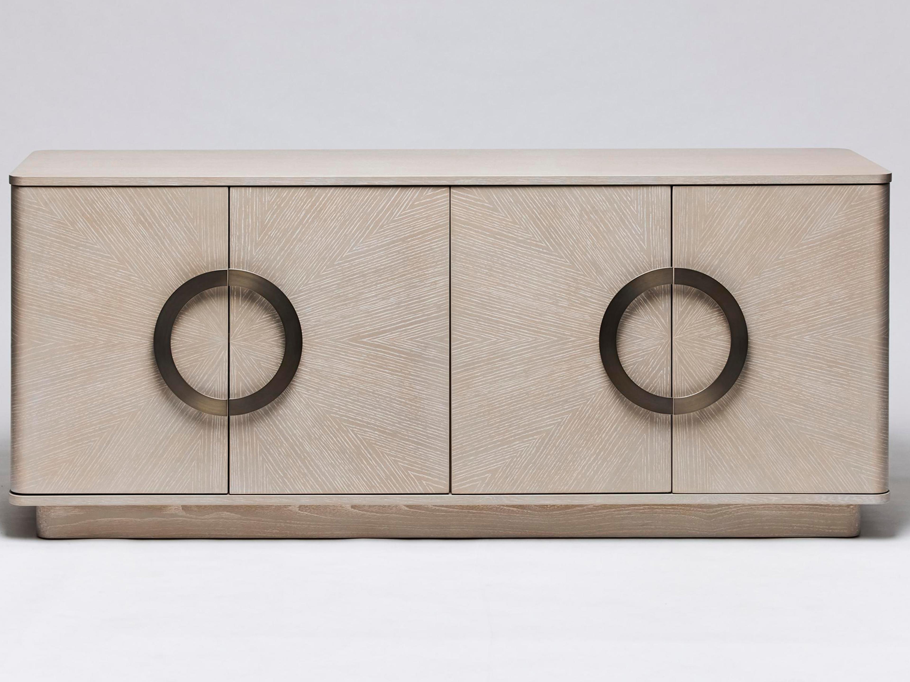 Interlude Home Cabot 71" Oak Wood Cliffside Grey Brushed Steel Credenza Sideboard