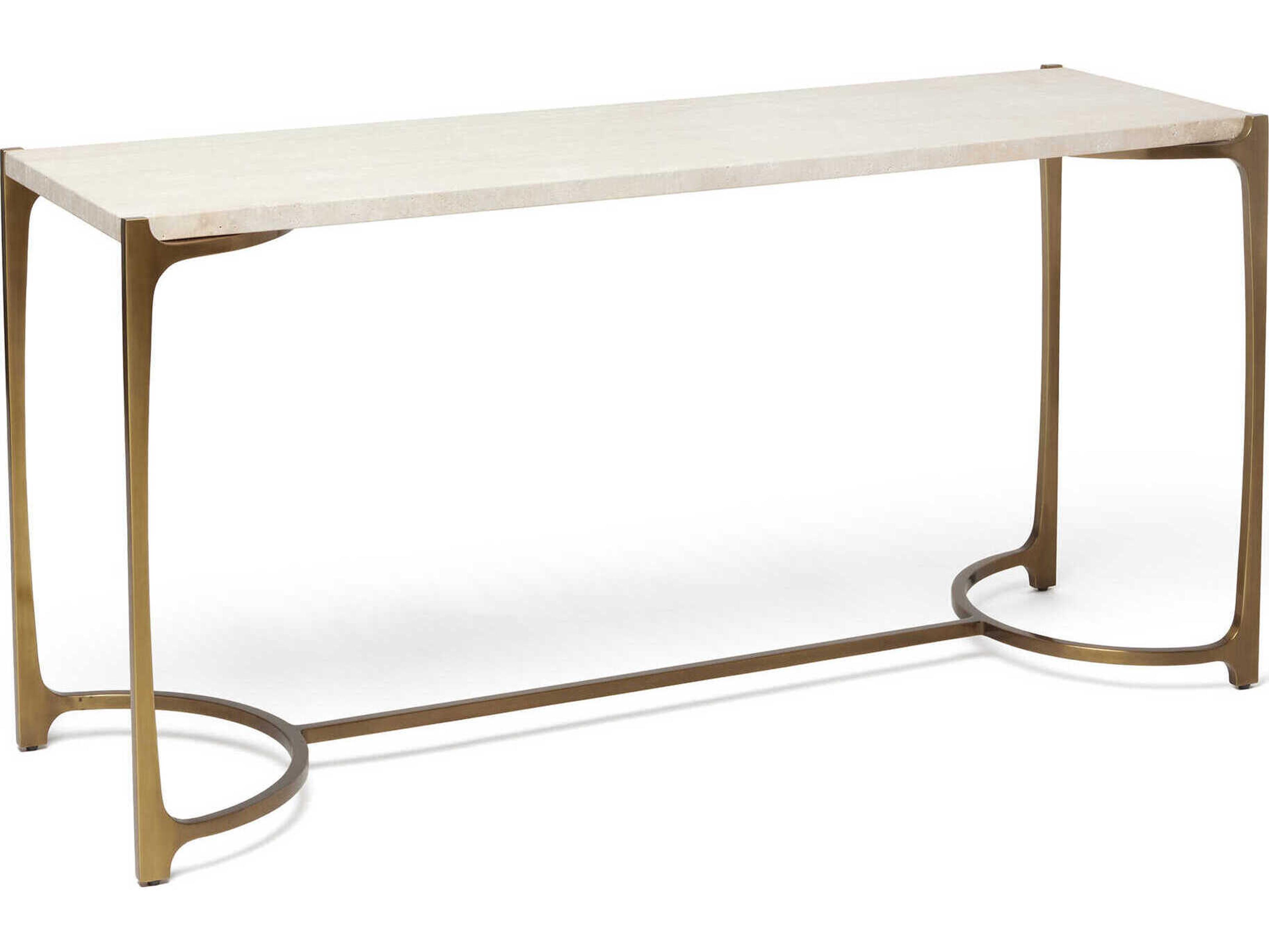 Beaumont Rectangular Stone Raw Travertine Golden Bronze Console Table
