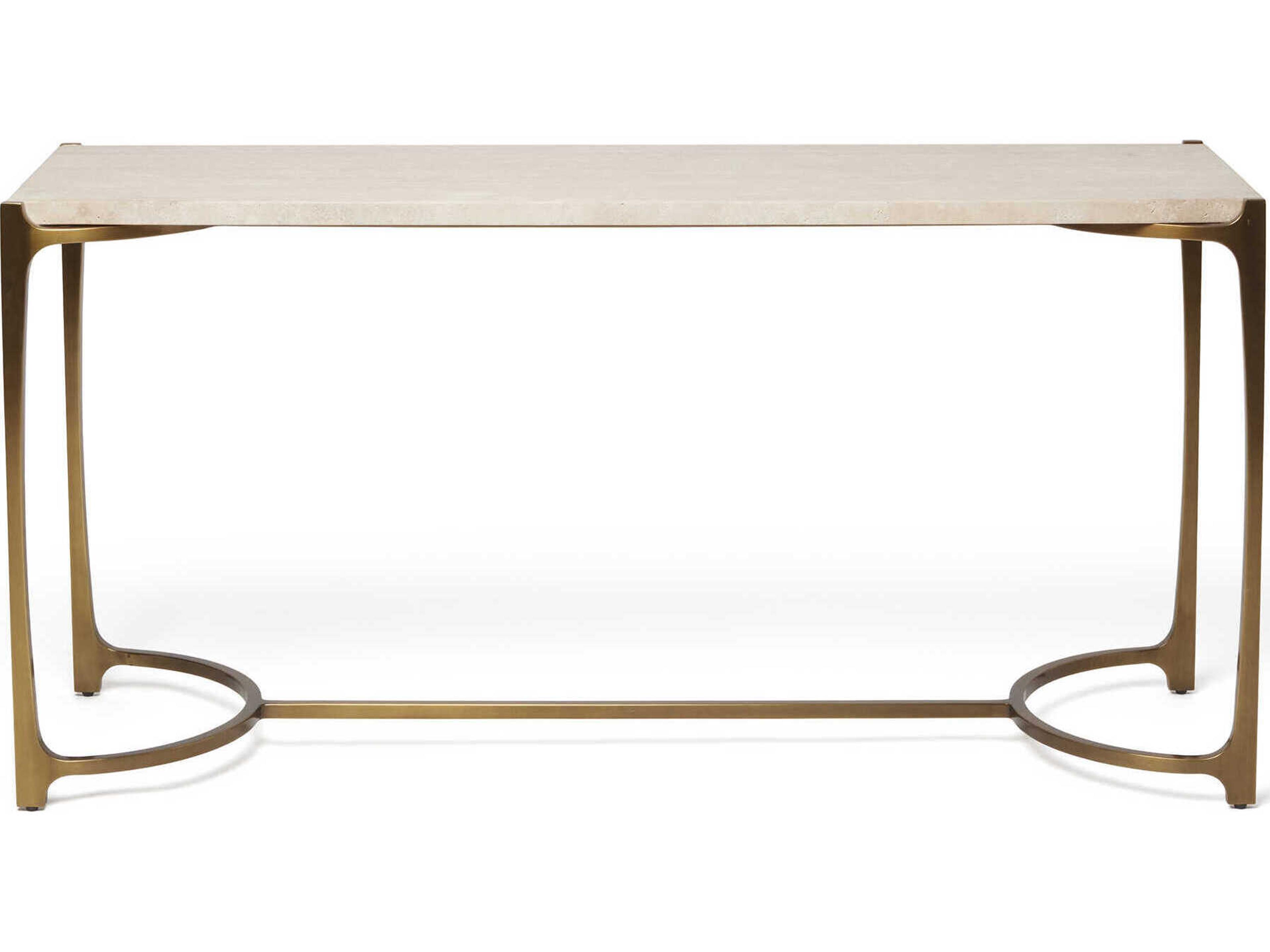 Interlude Home Beaumont Rectangular Stone Raw Travertine Golden Bronze Console Table
