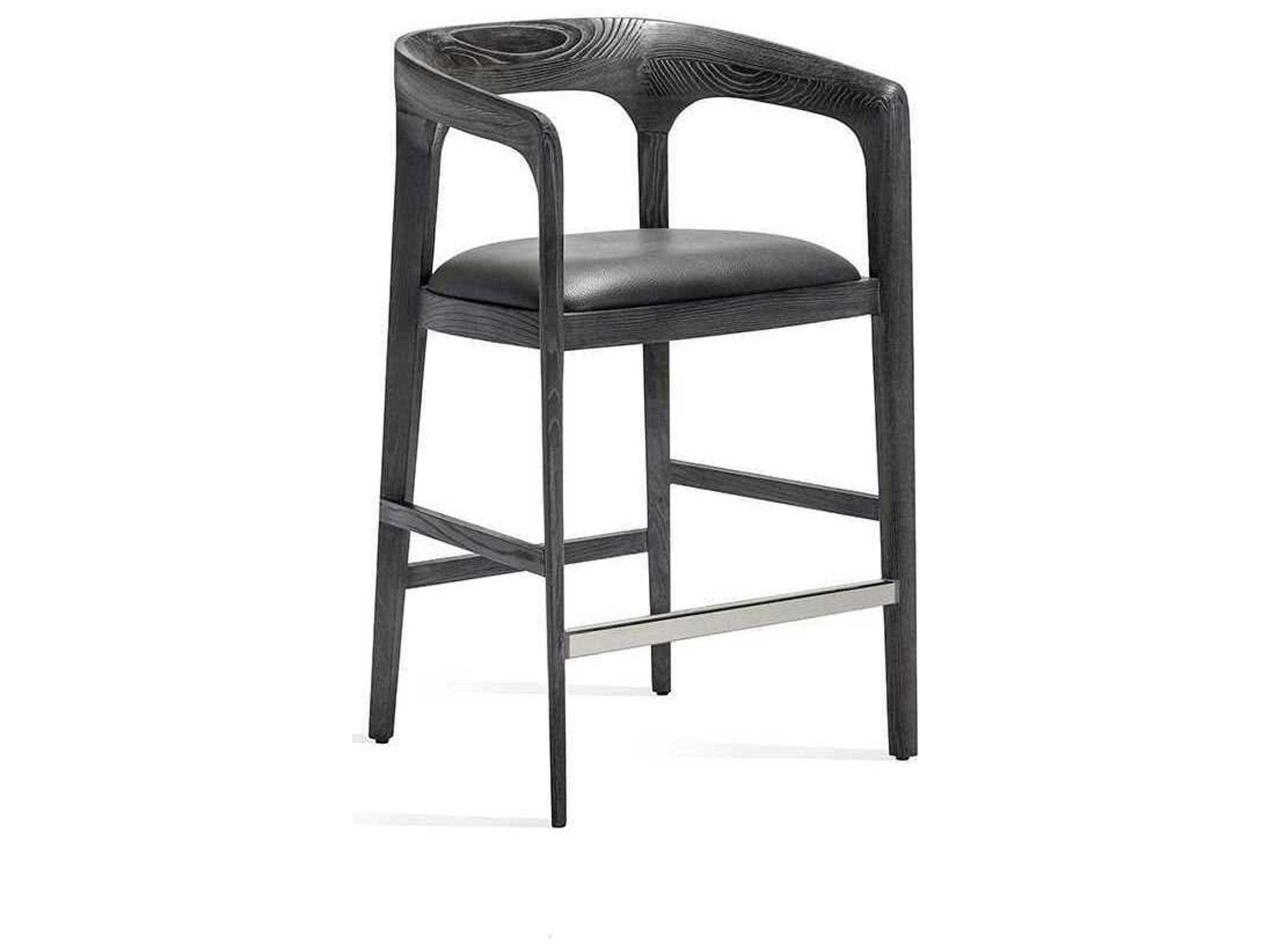 Interlude Home Ash Wood Charcoal Ceruse Slate Grey Counter Stool