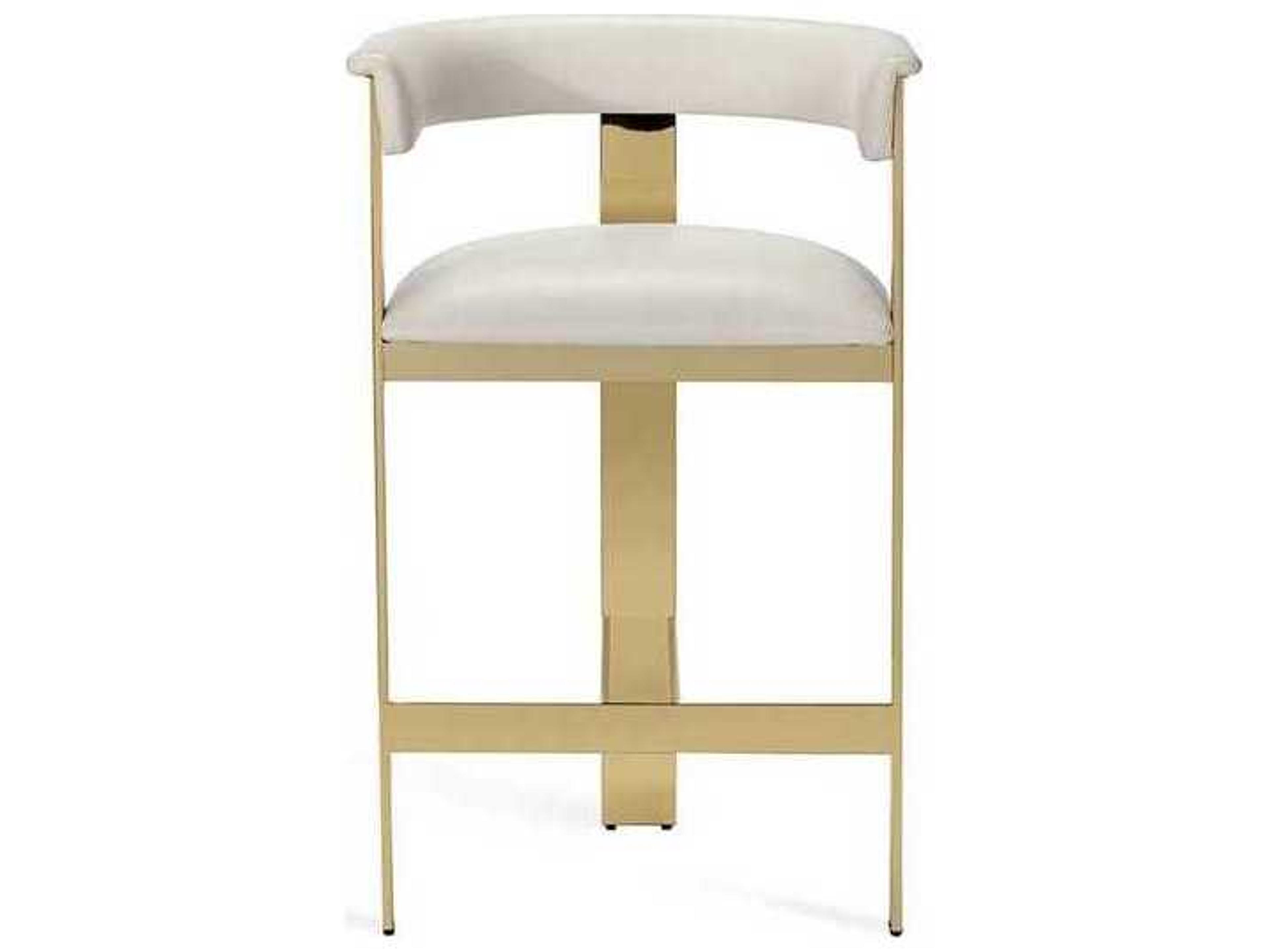 Interlude Home Darcy Leather Shiny Brass Buff Cream Counter Stool