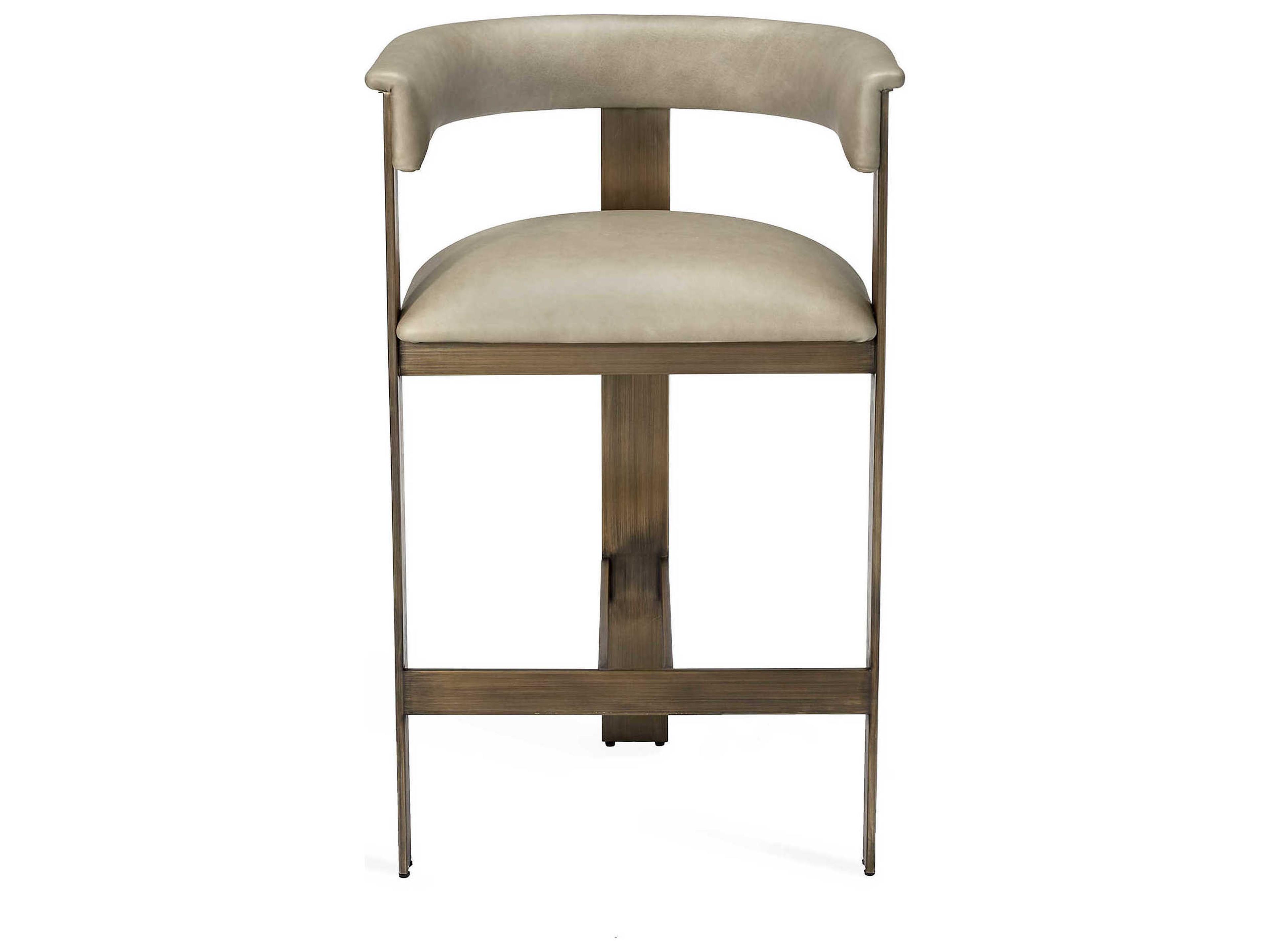 Interlude Home Darcy Leather Antique Bronze Fawn Taupe Counter Stool