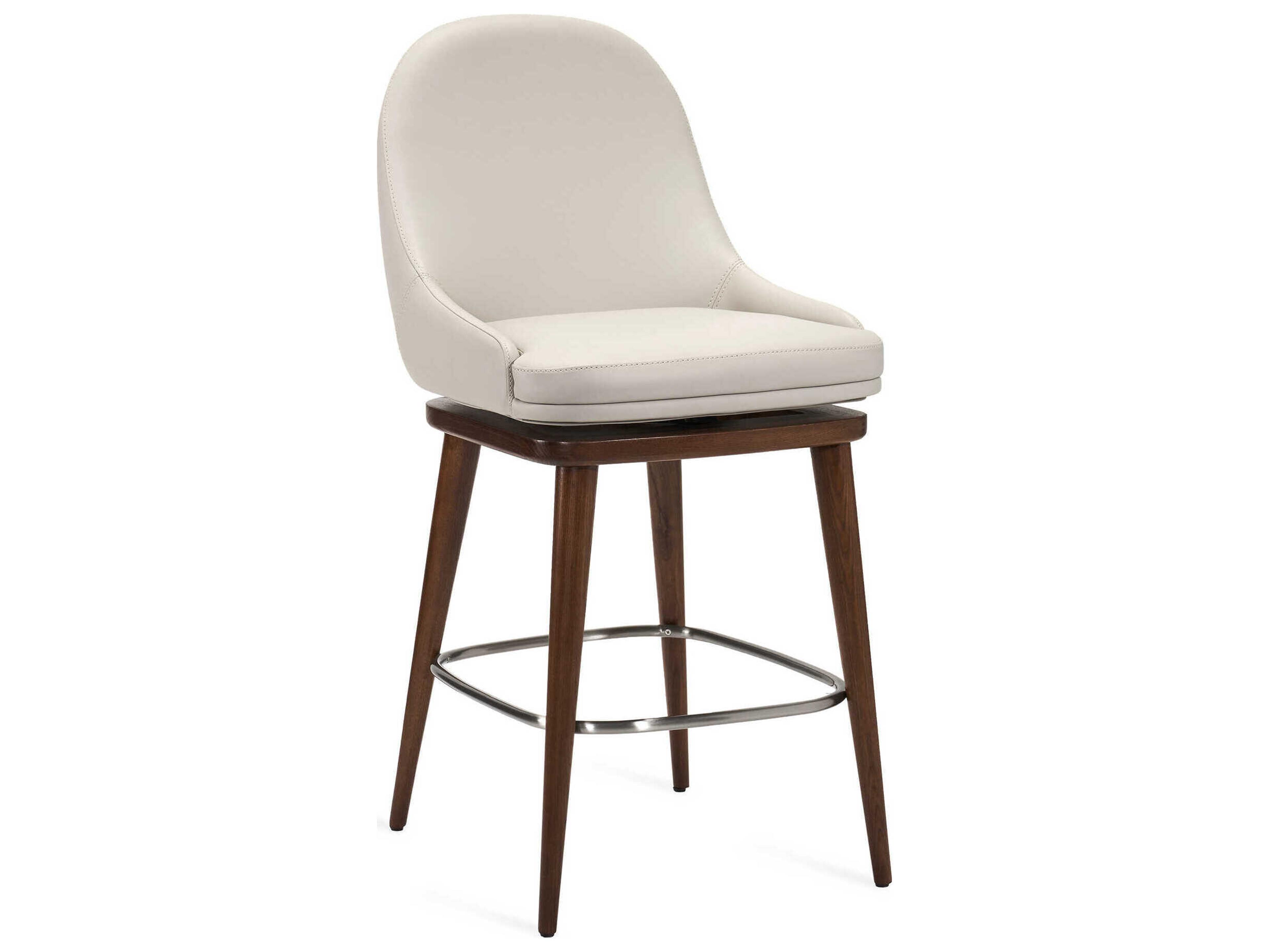 Harper Walnut St Tropez Grey Satin Nickel Leather Swivel Ash Wood Counter Stool