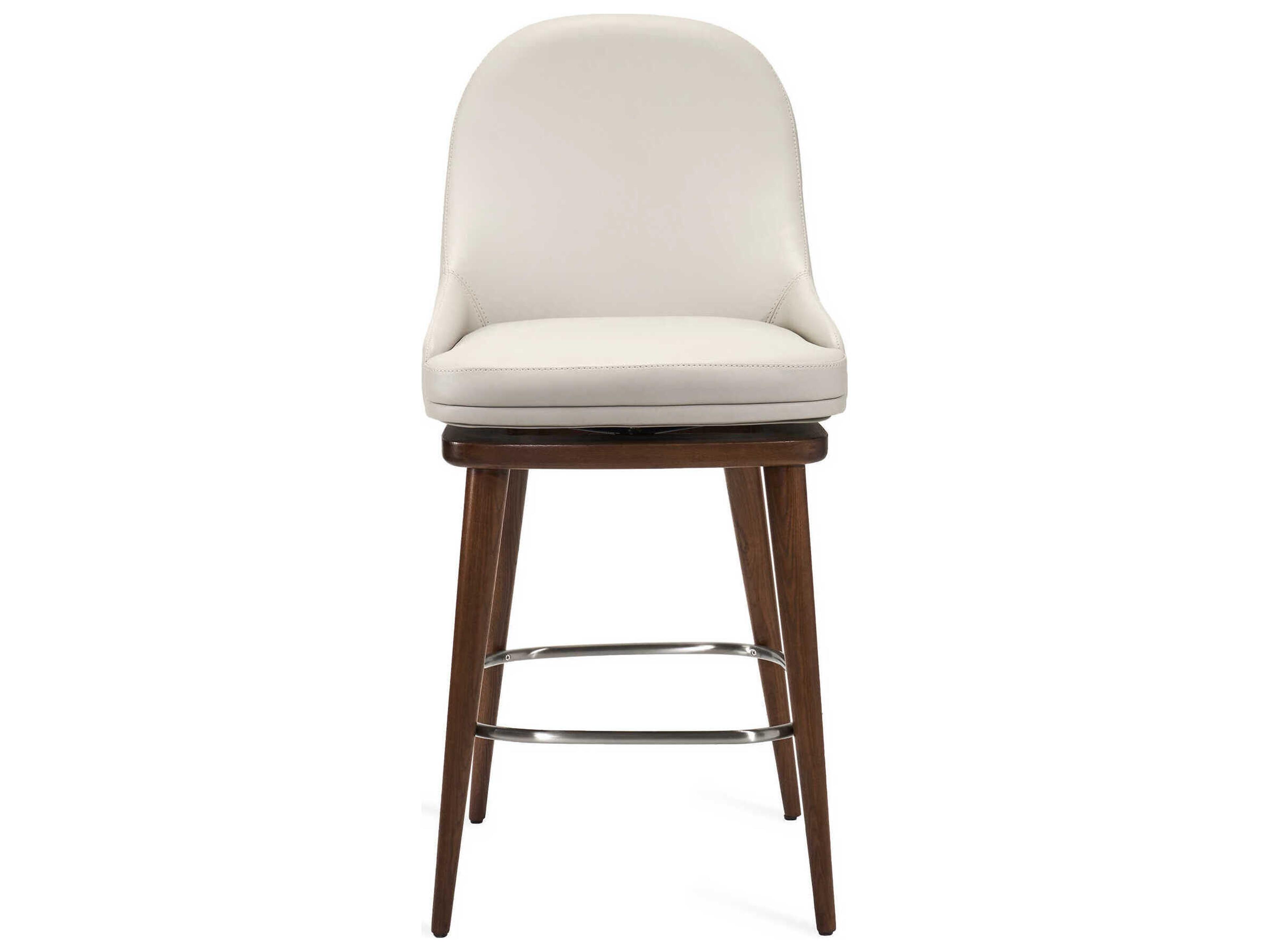 Interlude Home Harper Walnut St Tropez Grey Satin Nickel Leather Swivel Ash Wood Counter Stool
