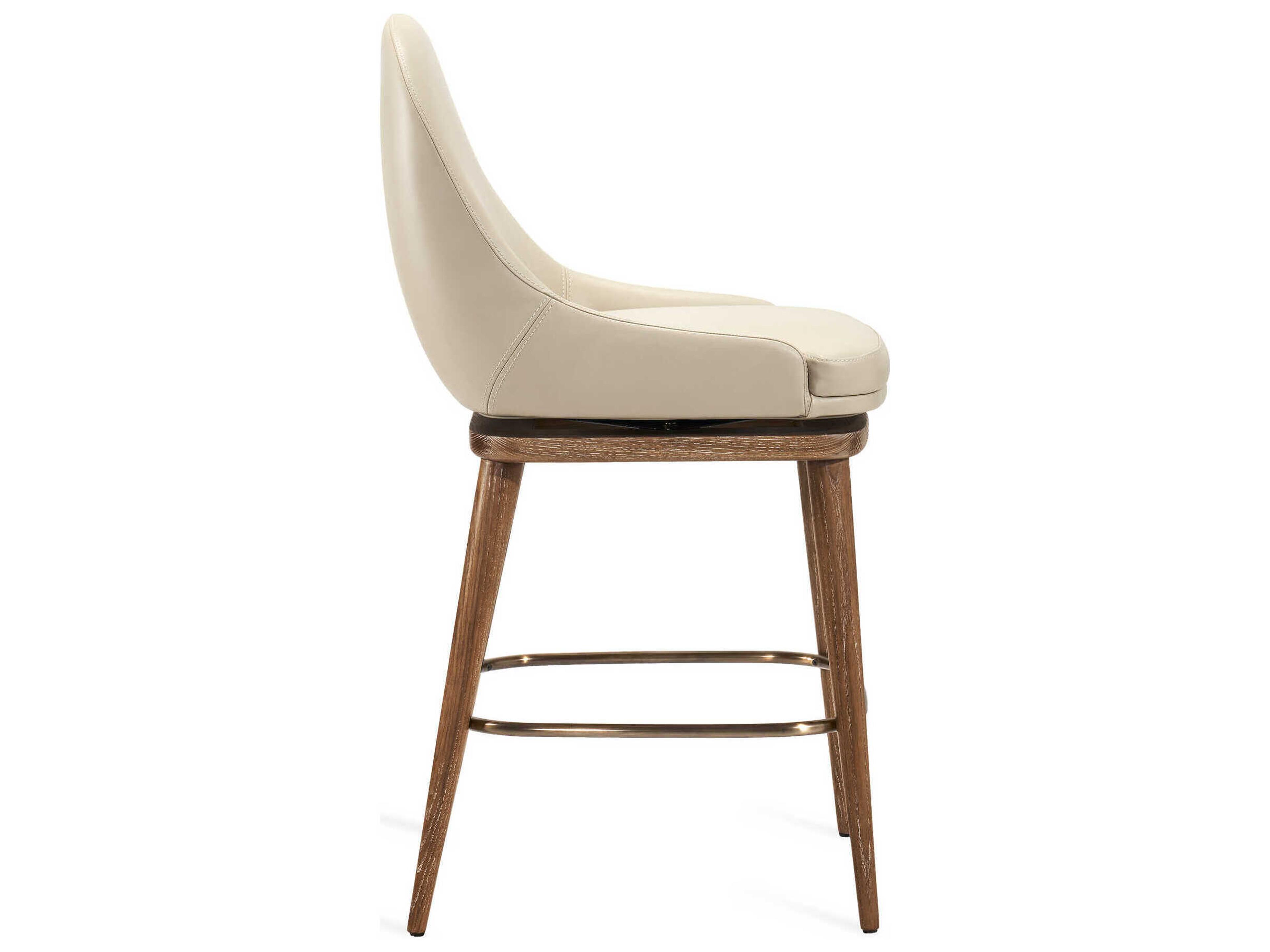 Interlude Home Harper Autumn Brown Cream Latte Satin Brass Leather Swivel Ash Wood Counter Stool
