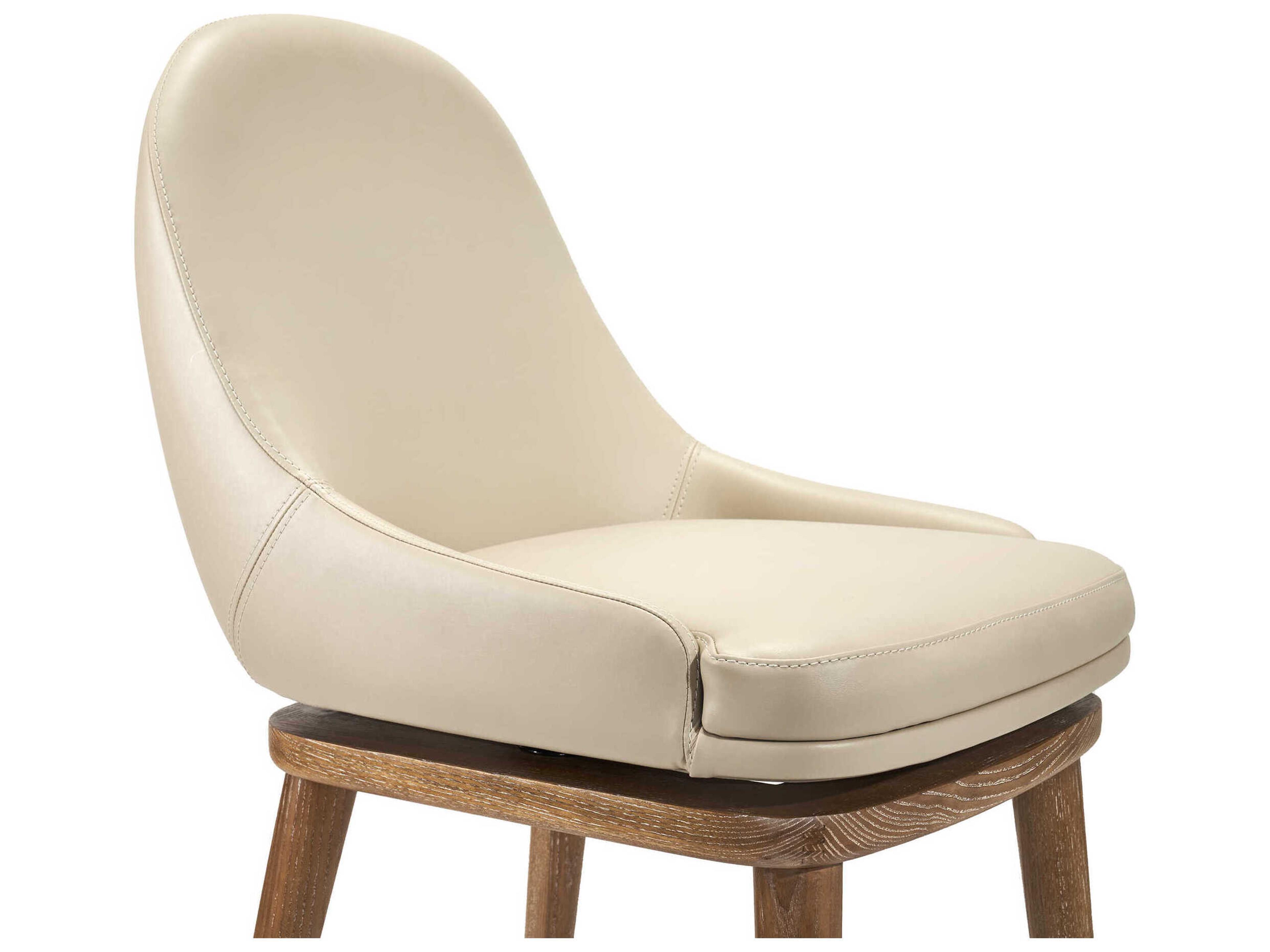 Interlude Home Harper Autumn Brown Cream Latte Satin Brass Leather Swivel Ash Wood Counter Stool