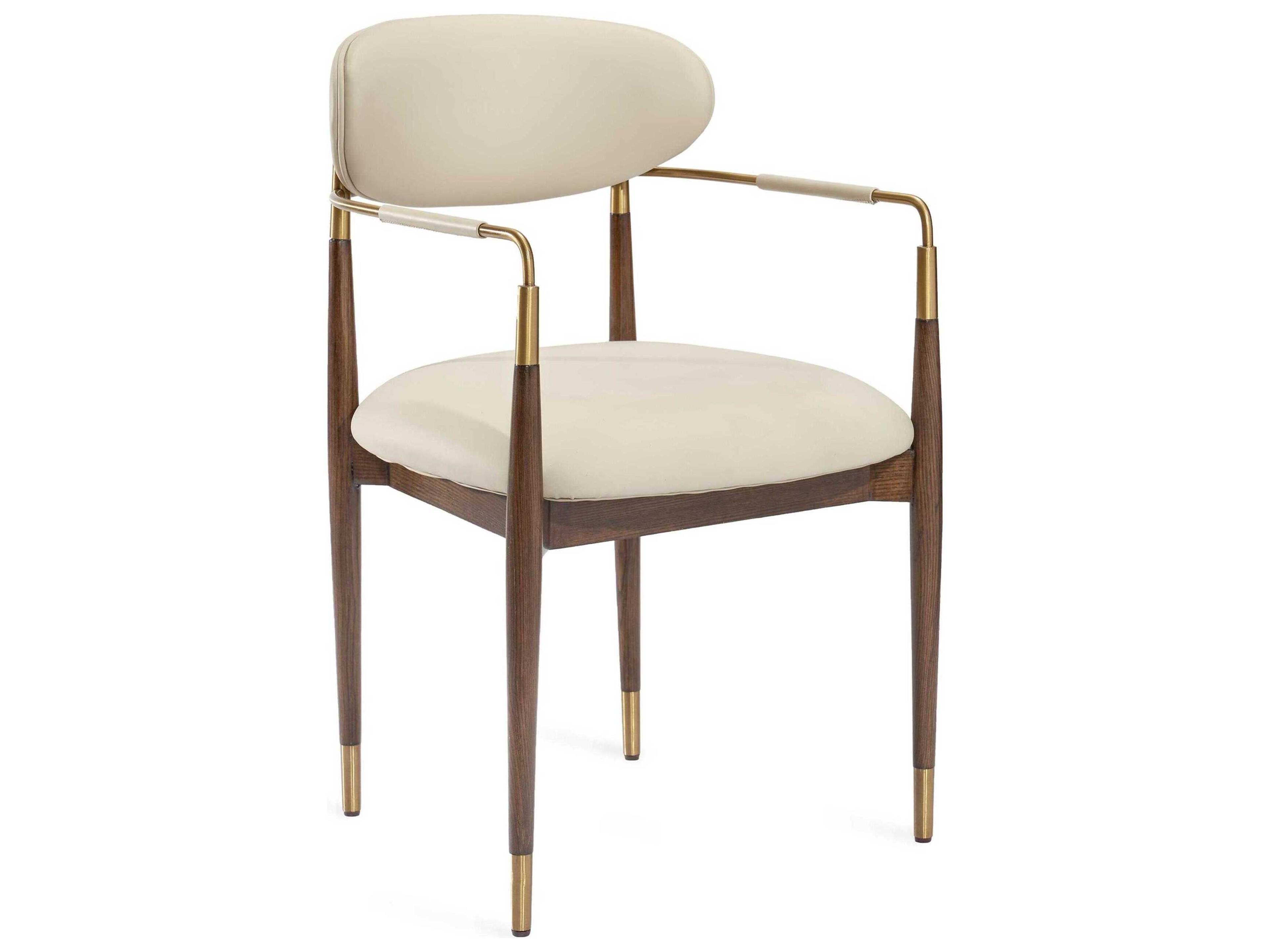 Cidra Walnut Wood Beige Arm Dining Chair