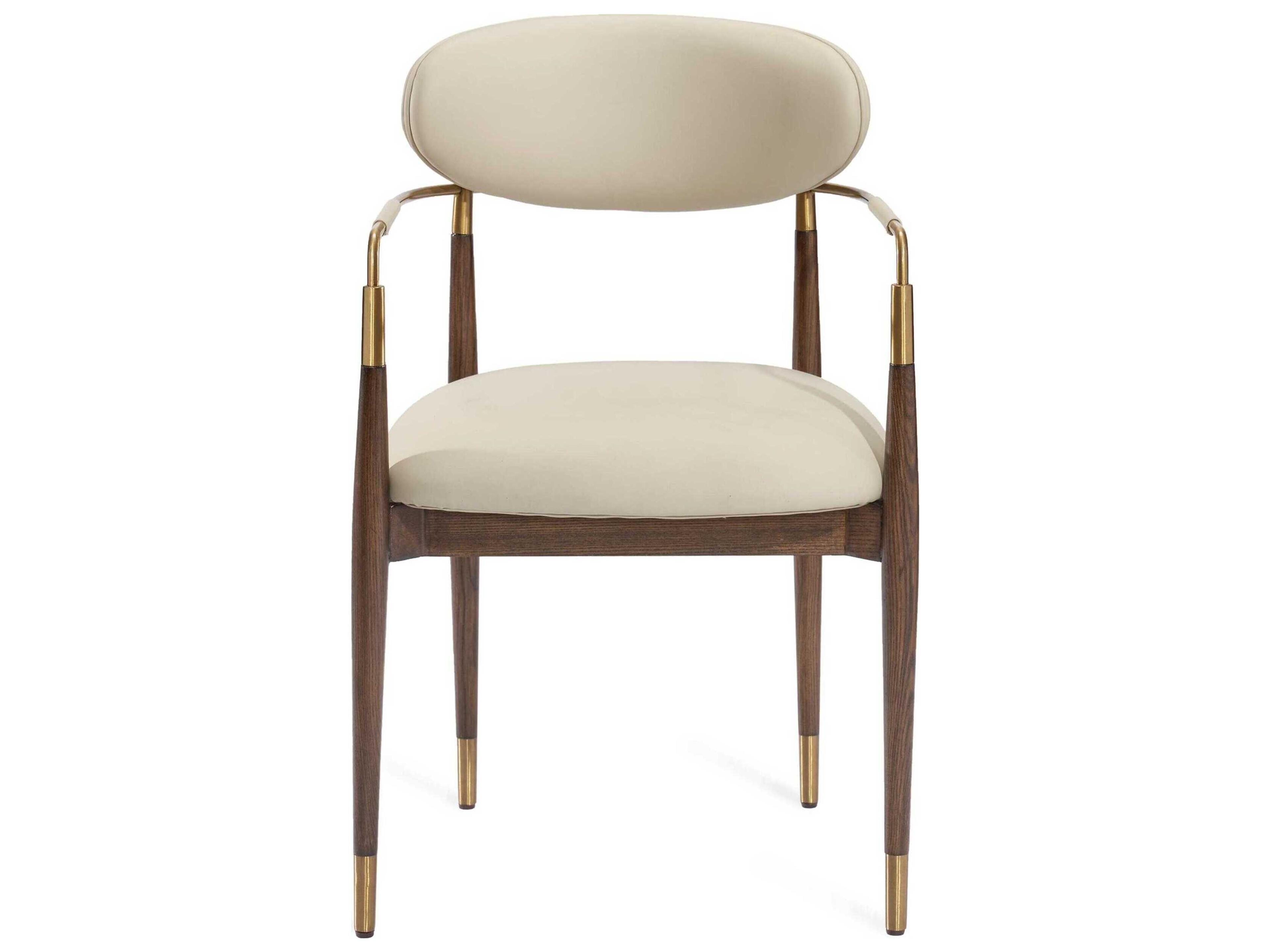 Interlude Home Cidra Walnut Wood Beige Arm Dining Chair