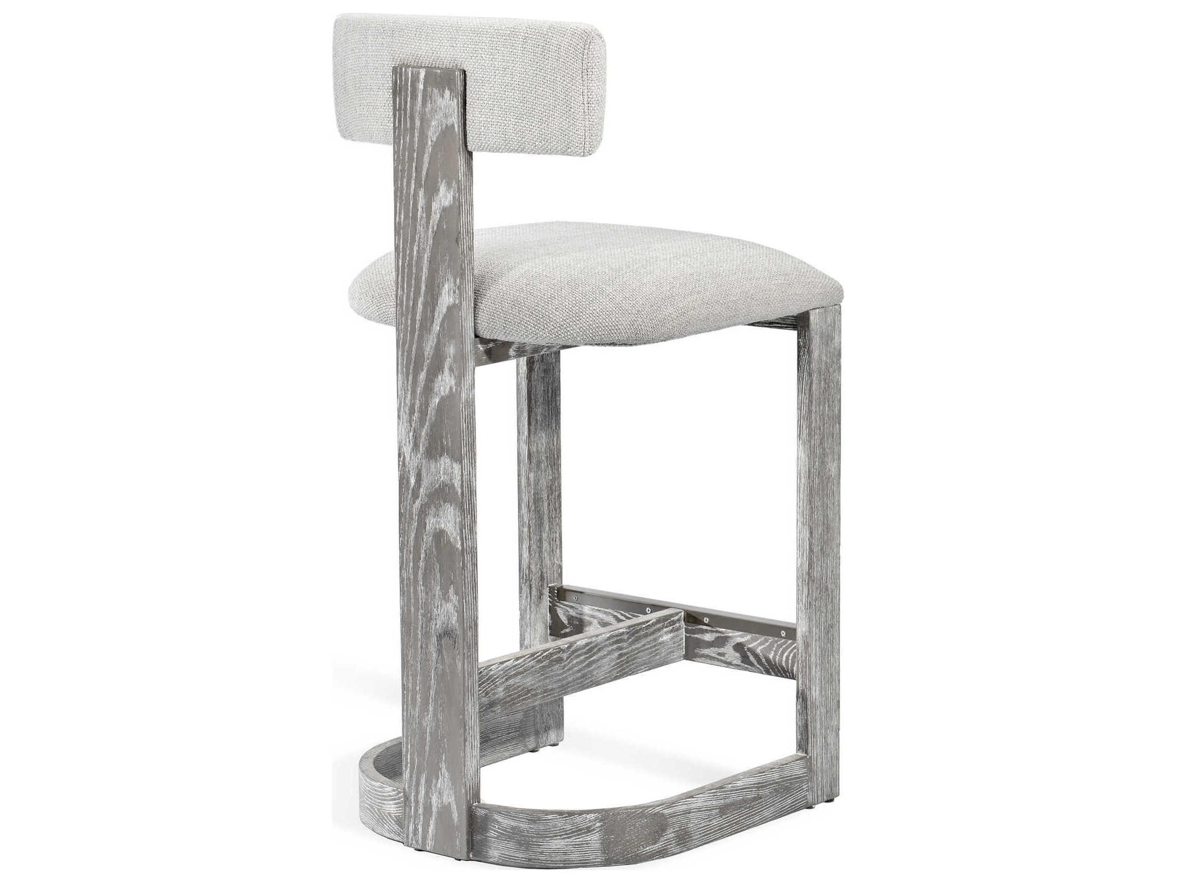 Interlude Home Brooklyn Upholstered Grey Wash Dove Satin Nickel Loomed Linen Counter Stool