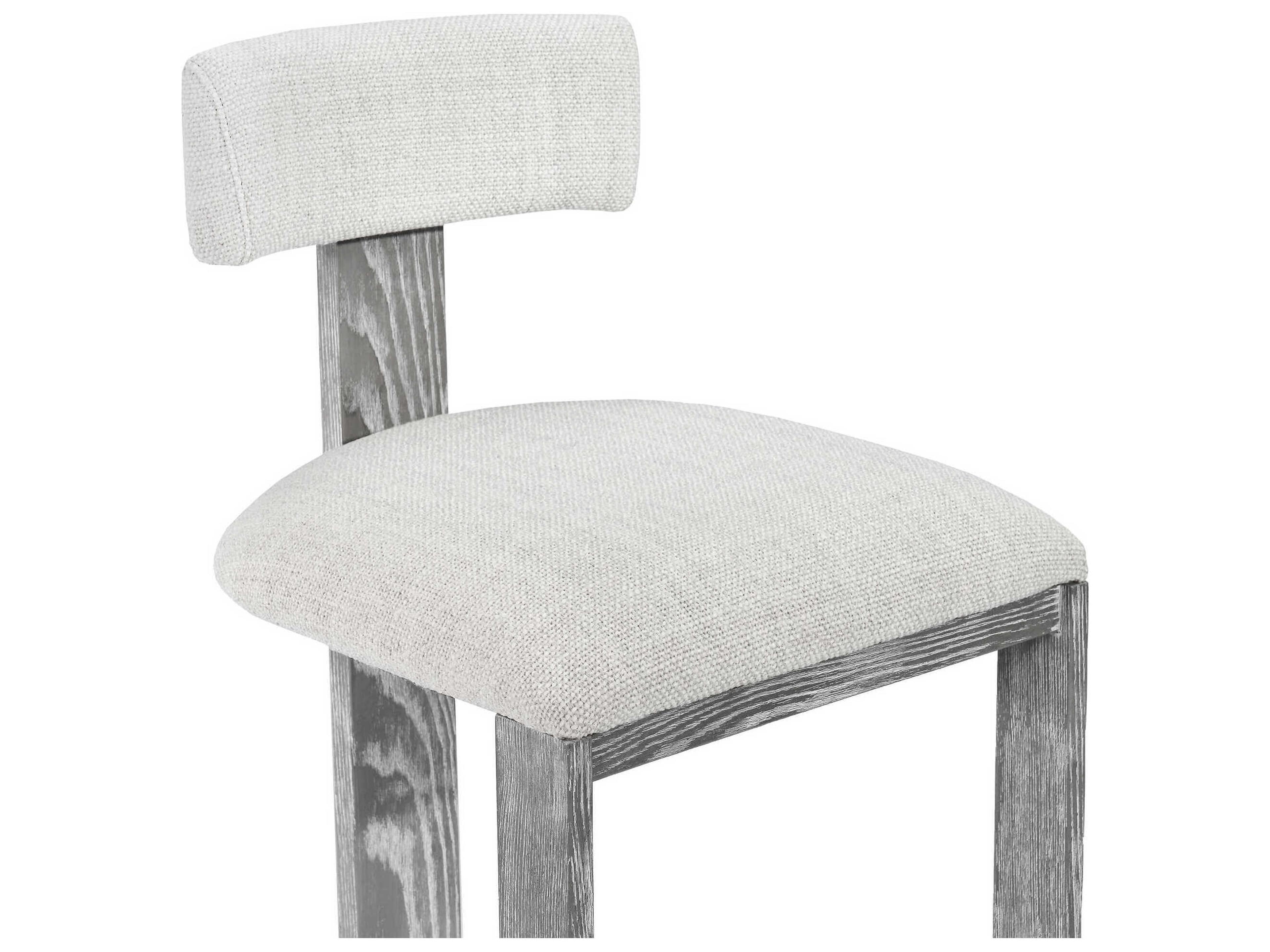Interlude Home Brooklyn Upholstered Grey Wash Dove Satin Nickel Loomed Linen Counter Stool