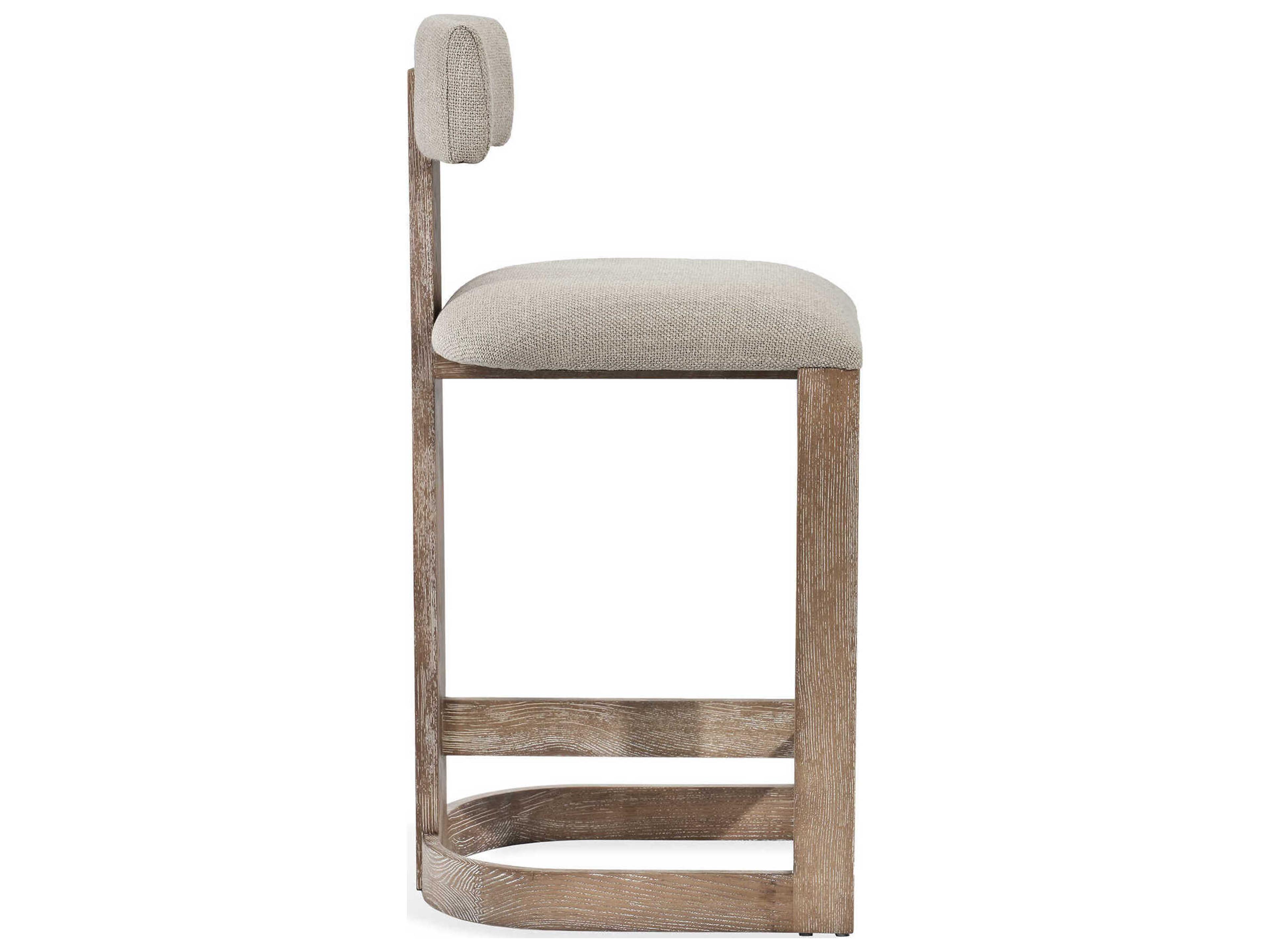 Interlude Home Brooklyn Upholstered Autumn Brown Flax Satin Brass Loomed Linen Counter Stool