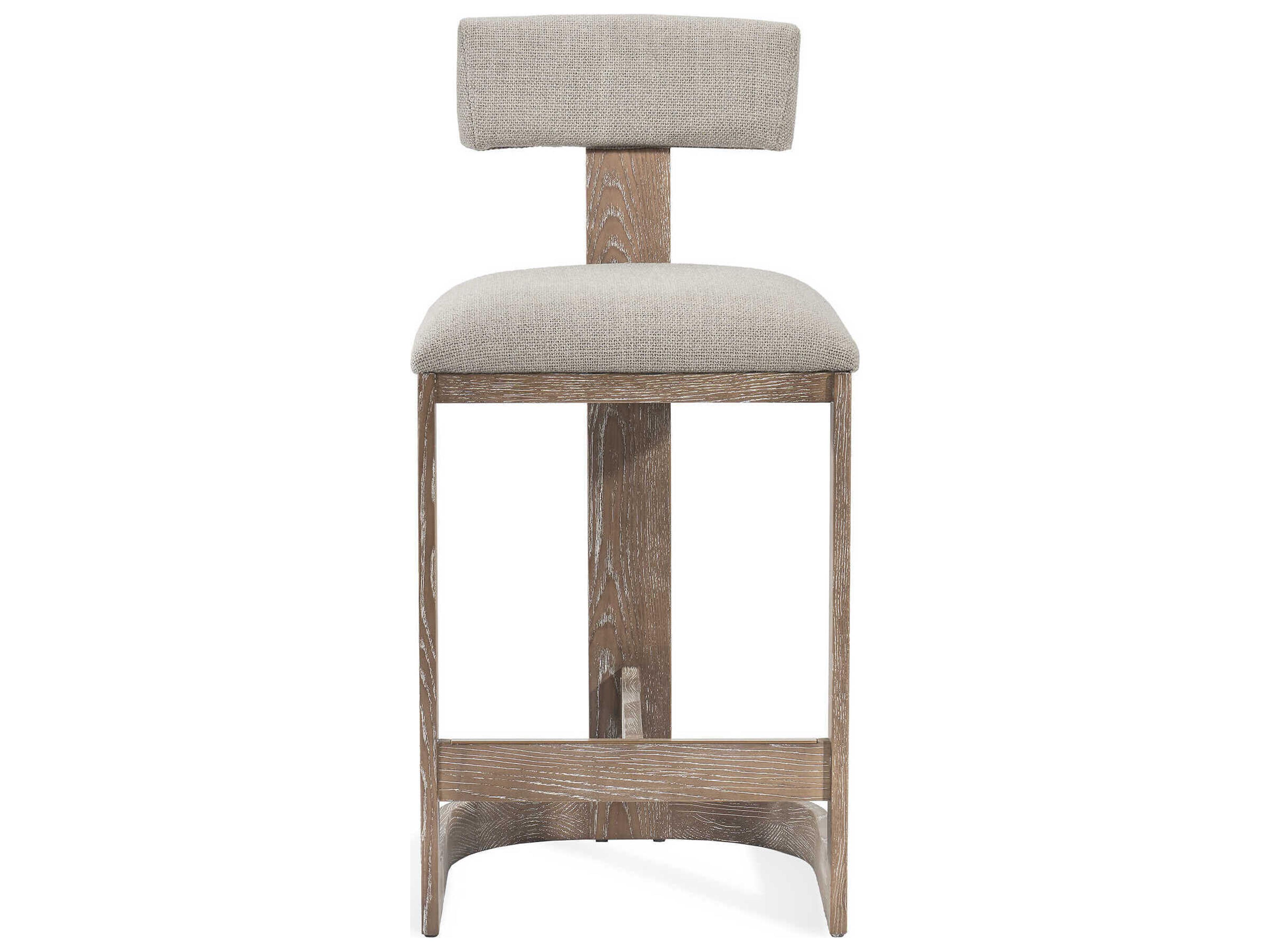 Interlude Home Brooklyn Upholstered Autumn Brown Flax Satin Brass Loomed Linen Counter Stool