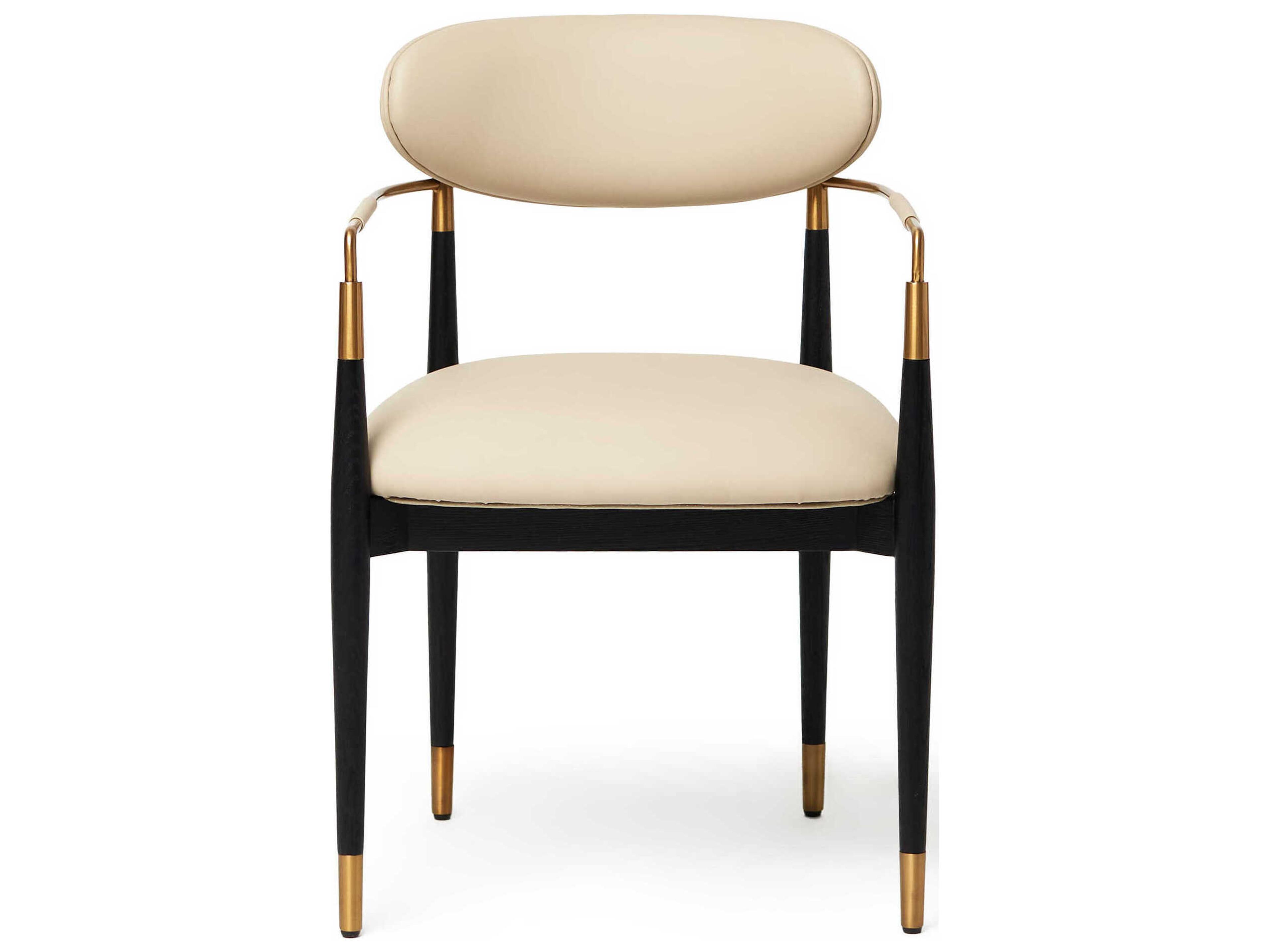 Interlude Home Cidra Ash Wood Black Leather Arm Dining Chair