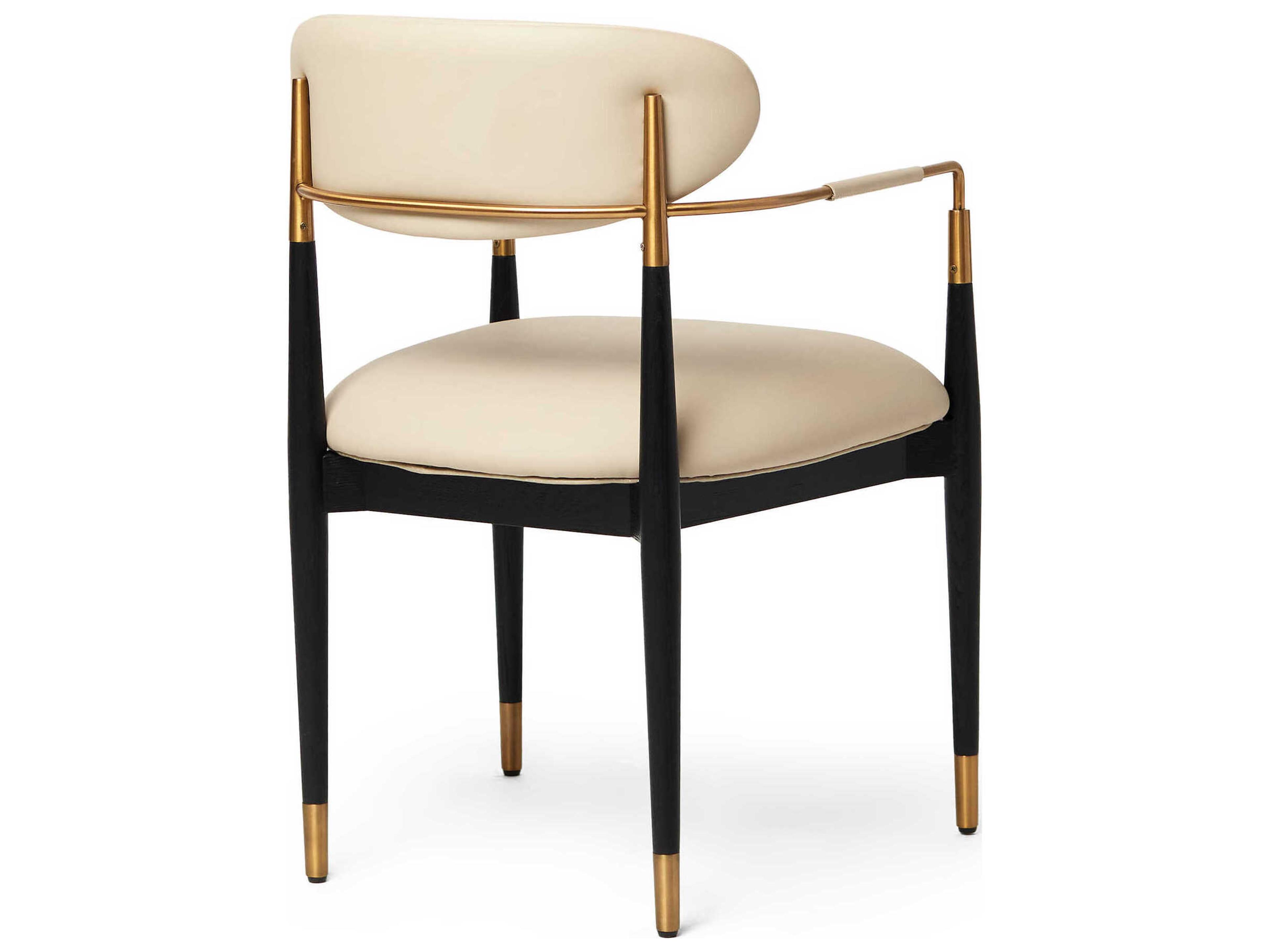 Interlude Home Cidra Ash Wood Black Leather Arm Dining Chair