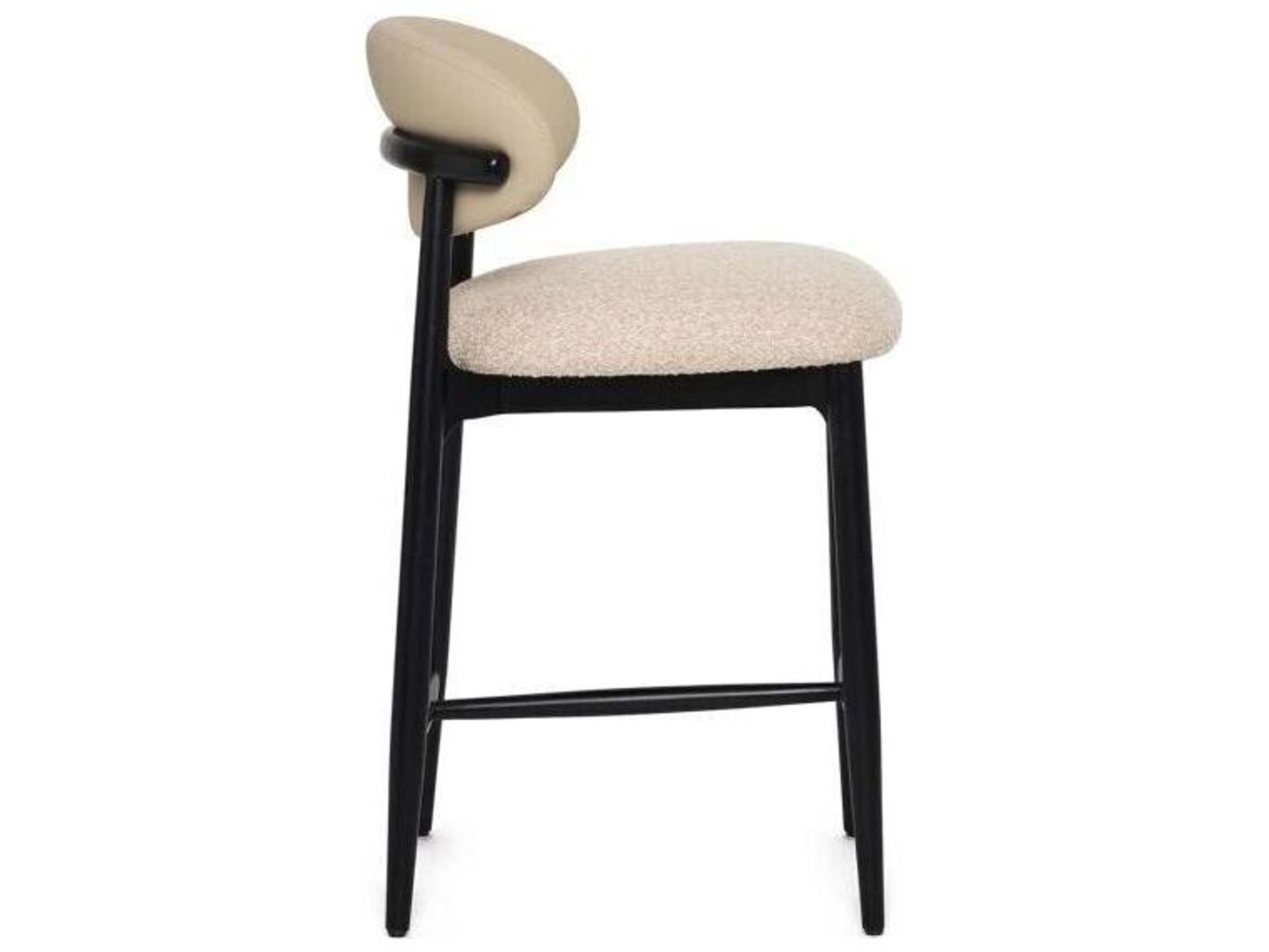 Interlude Home Liam Matte Black Cream Latte baja Seed Upholstered Ash Wood Counter Stool