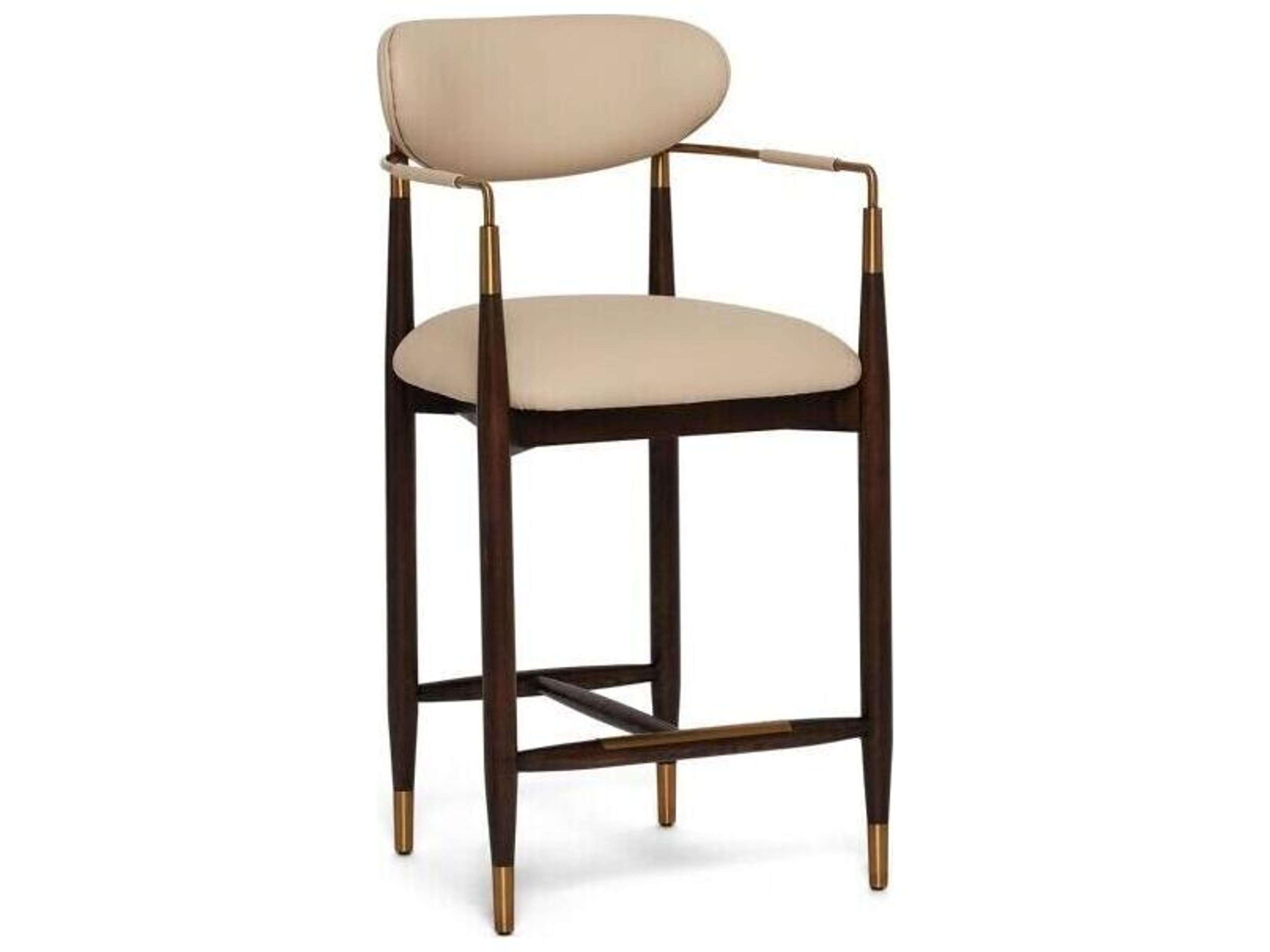 Cidra Classic Walnut Satin Brass Cream Latte Upholstered Wood Counter Stool