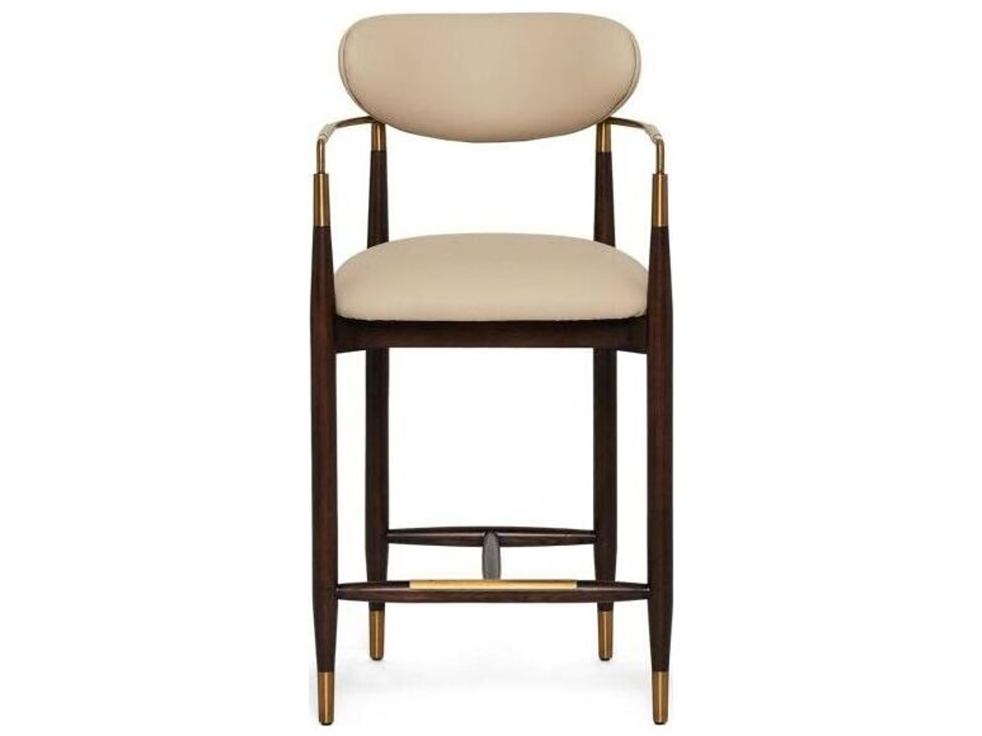 Interlude Home Cidra Classic Walnut Satin Brass Cream Latte Upholstered Wood Counter Stool