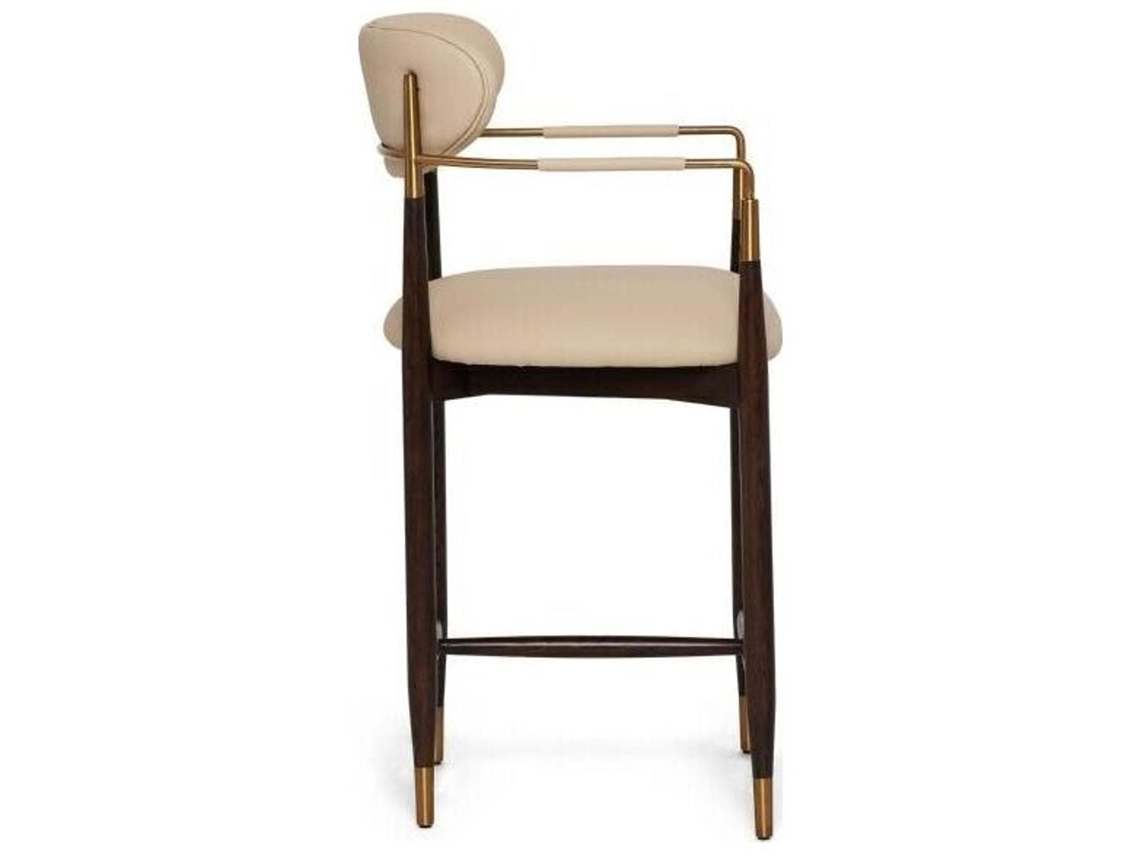 Interlude Home Cidra Classic Walnut Satin Brass Cream Latte Upholstered Wood Counter Stool