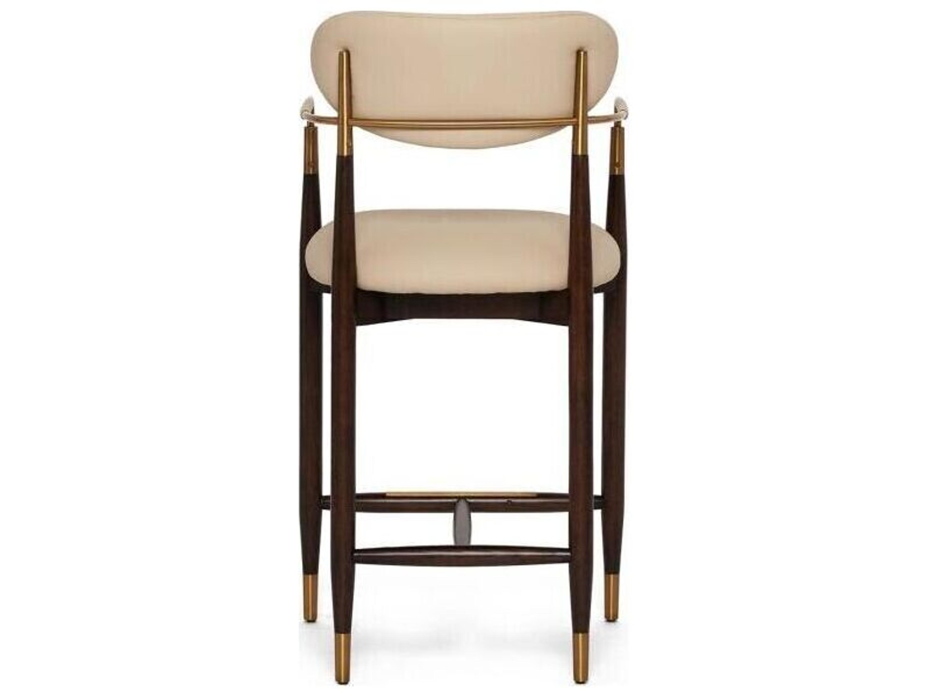 Interlude Home Cidra Classic Walnut Satin Brass Cream Latte Upholstered Wood Counter Stool