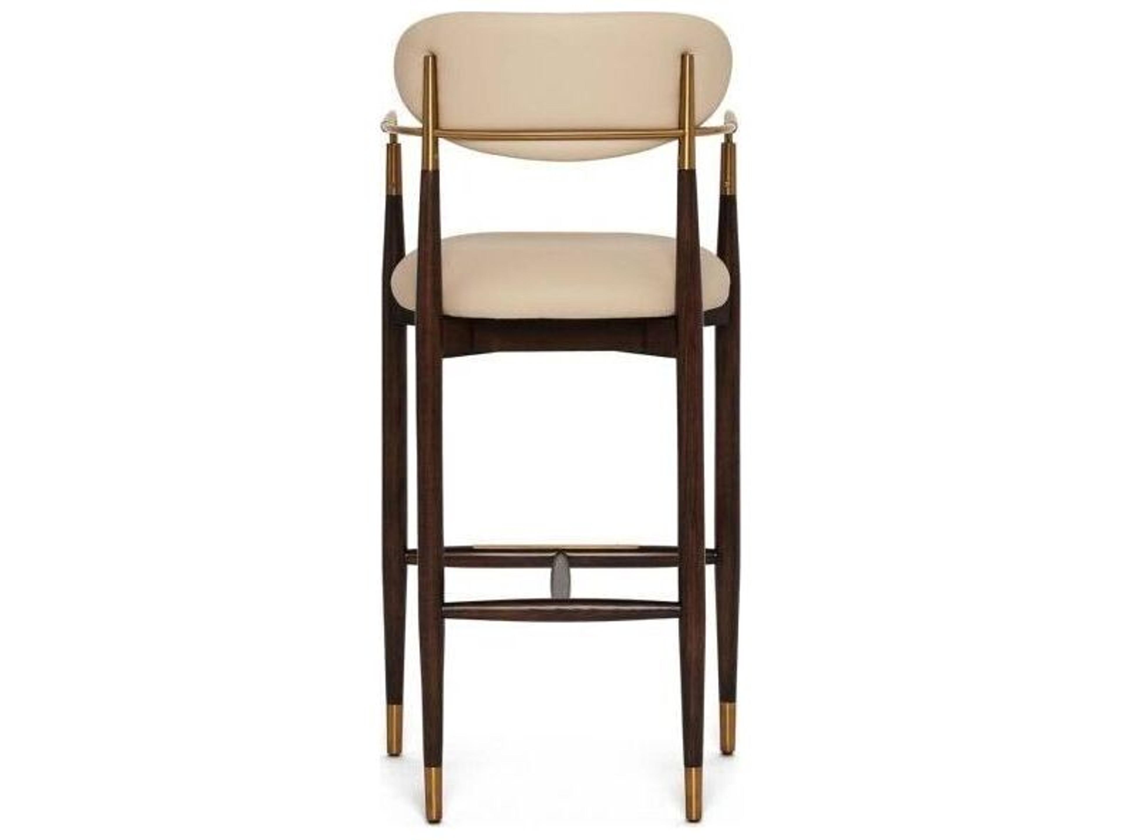 Interlude Home Cidra Classic Walnut Satin Brass Cream Latte Upholstered Wood Bar Stool
