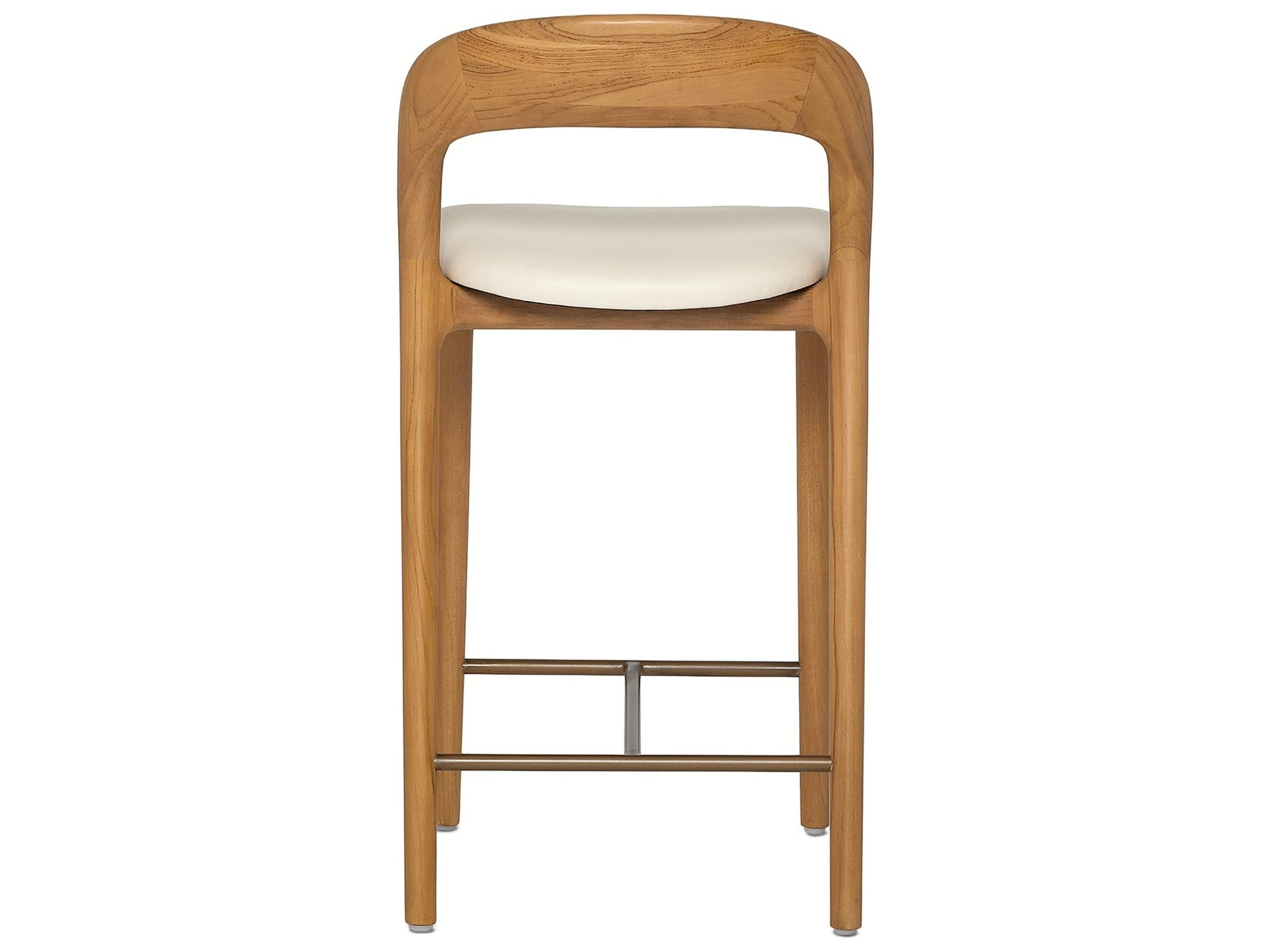 Interlude Home Felix Tawny Grove Classic Brass Leather Teak Wood Counter Stool