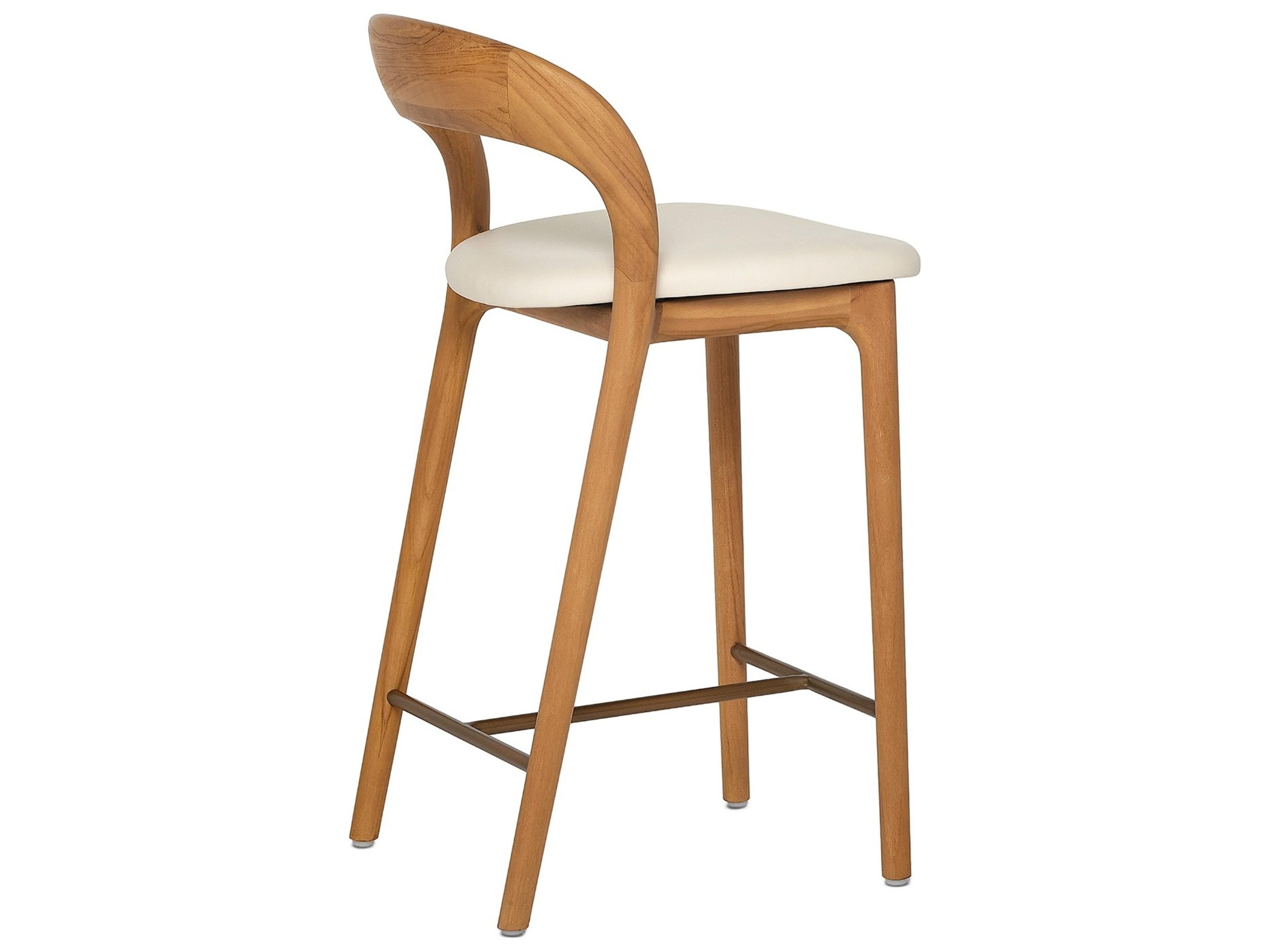 Interlude Home Felix Tawny Grove Classic Brass Leather Teak Wood Counter Stool