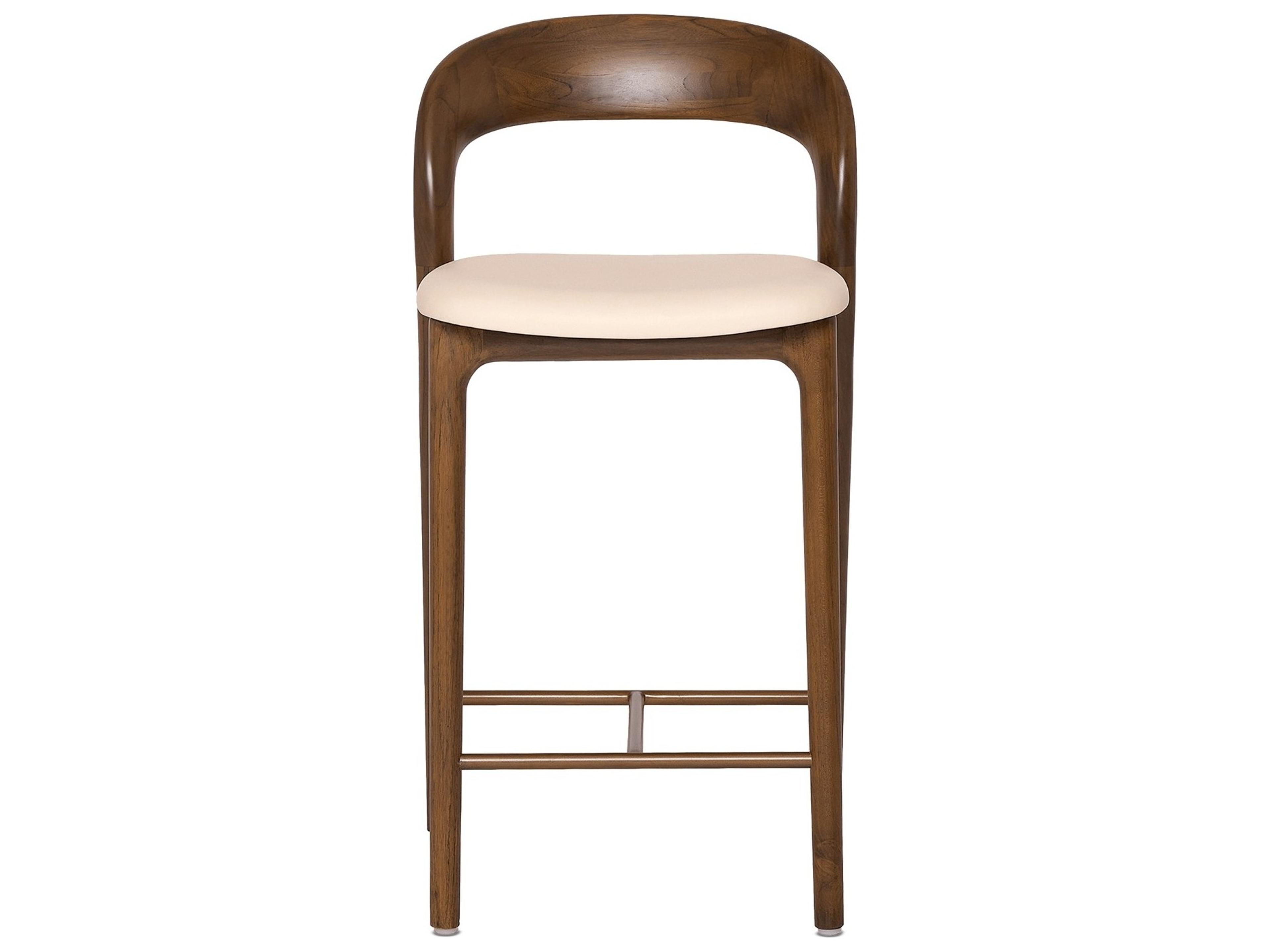Interlude Home Felix Classic Walnut Grove Brass Leather Teak Wood Counter Stool