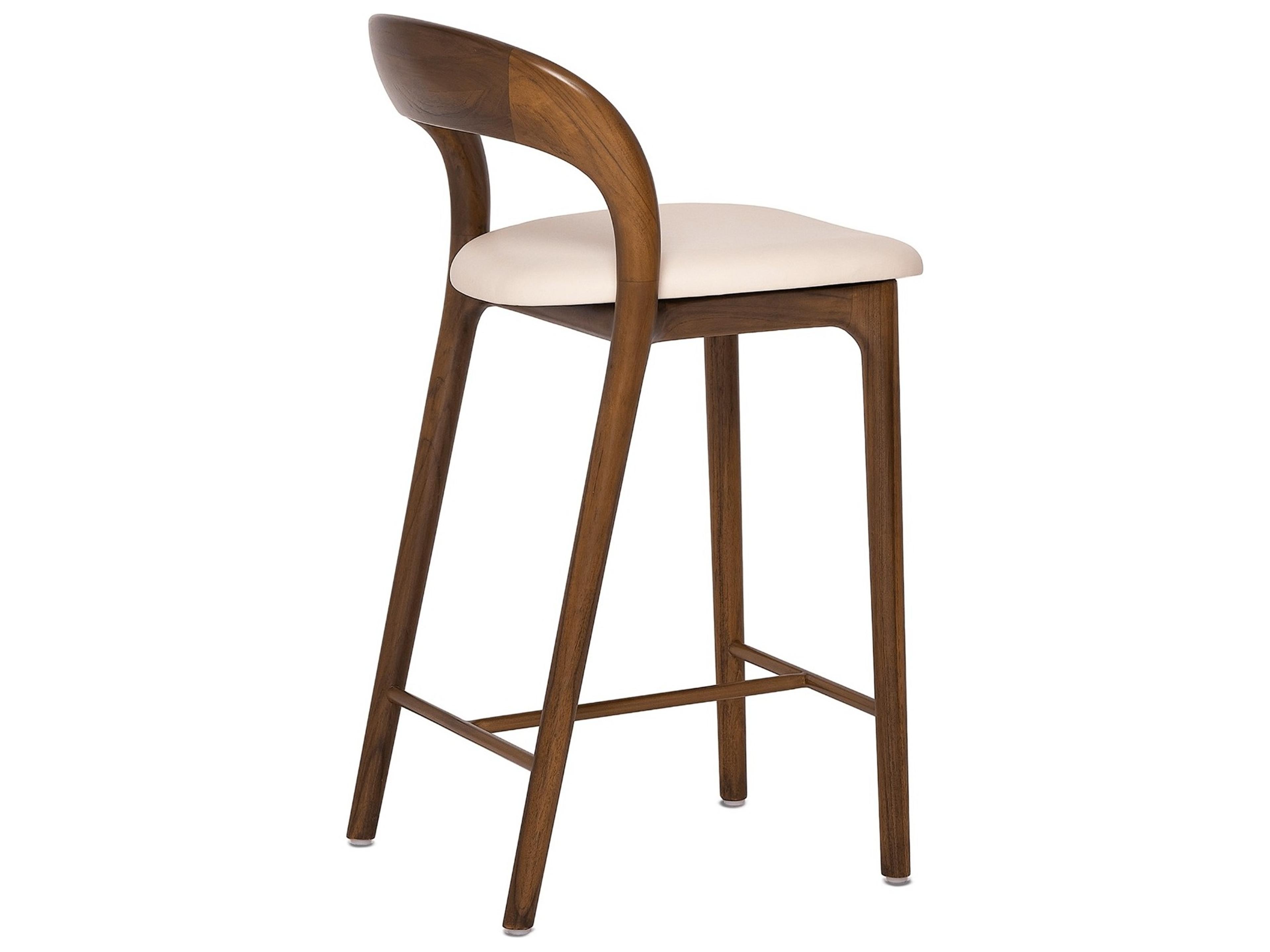 Interlude Home Felix Classic Walnut Grove Brass Leather Teak Wood Counter Stool