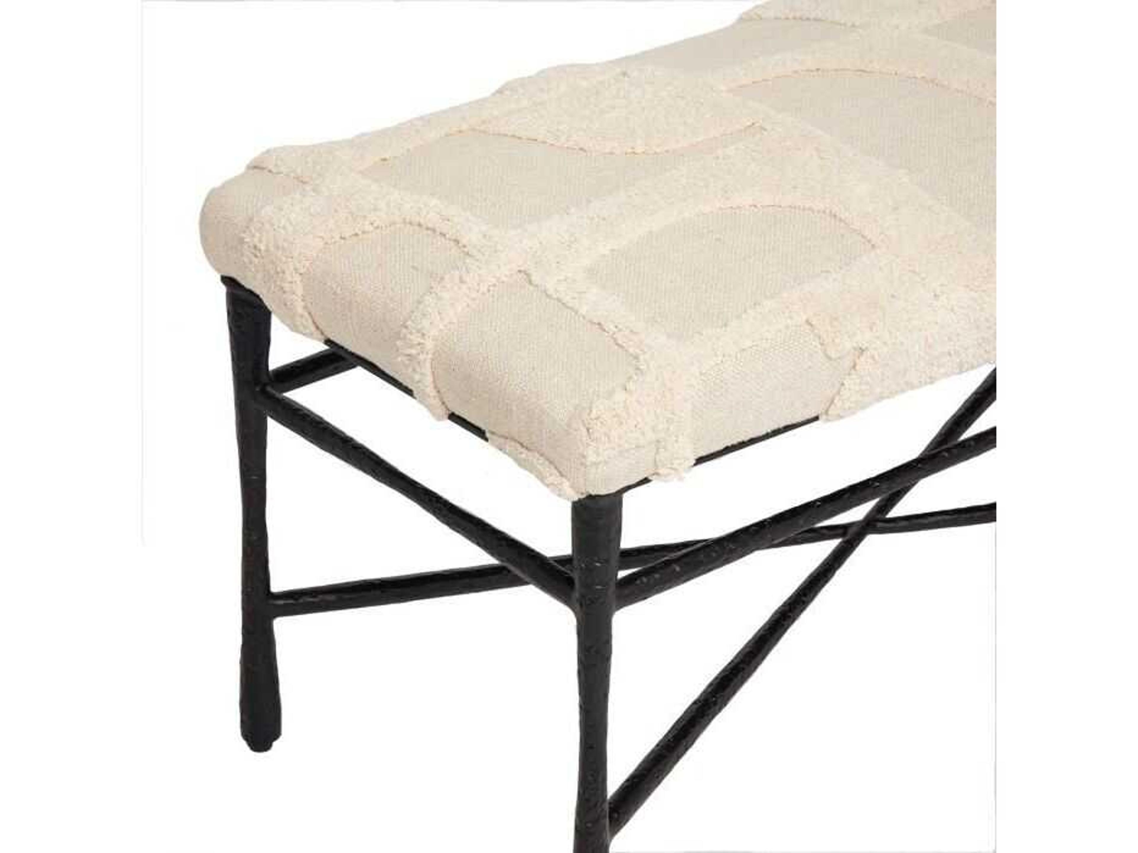 Interlude Home Collins Matte Black Terrain Beige Upholstered Accent Bench
