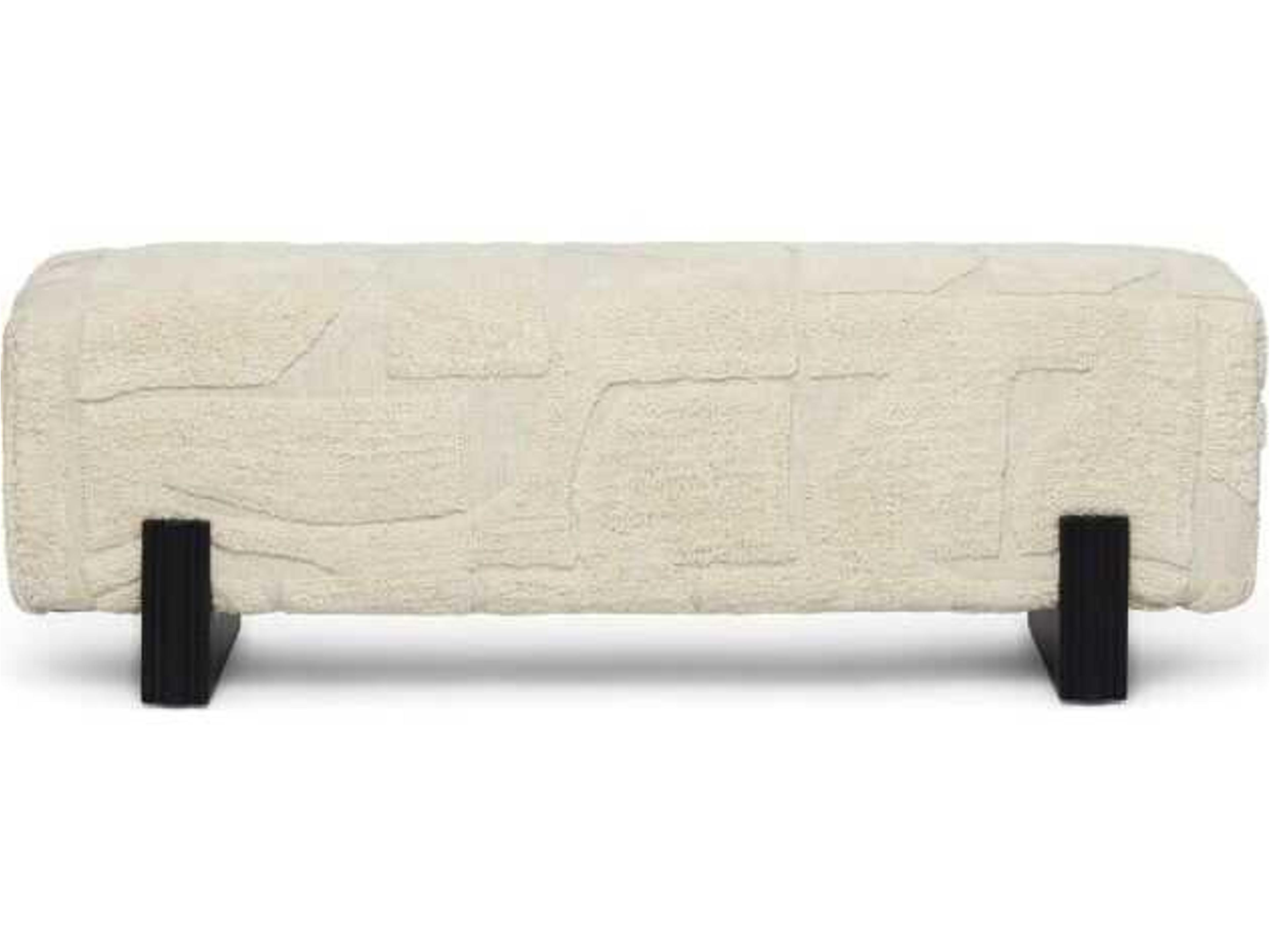 Interlude Home Connor Matte Black Terrain Beige Upholstered Ottoman