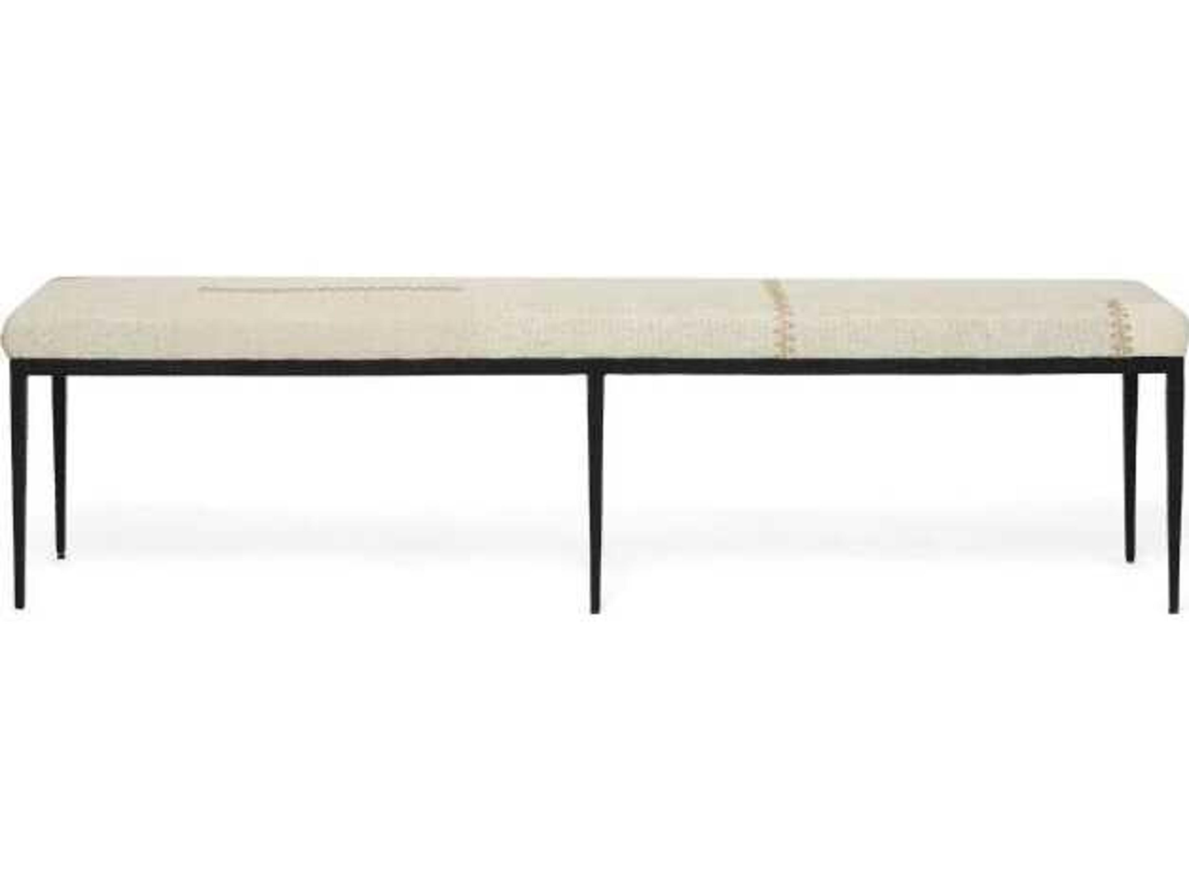 Interlude Home Cecile Matte Black Rye Beige Upholstered Accent Bench