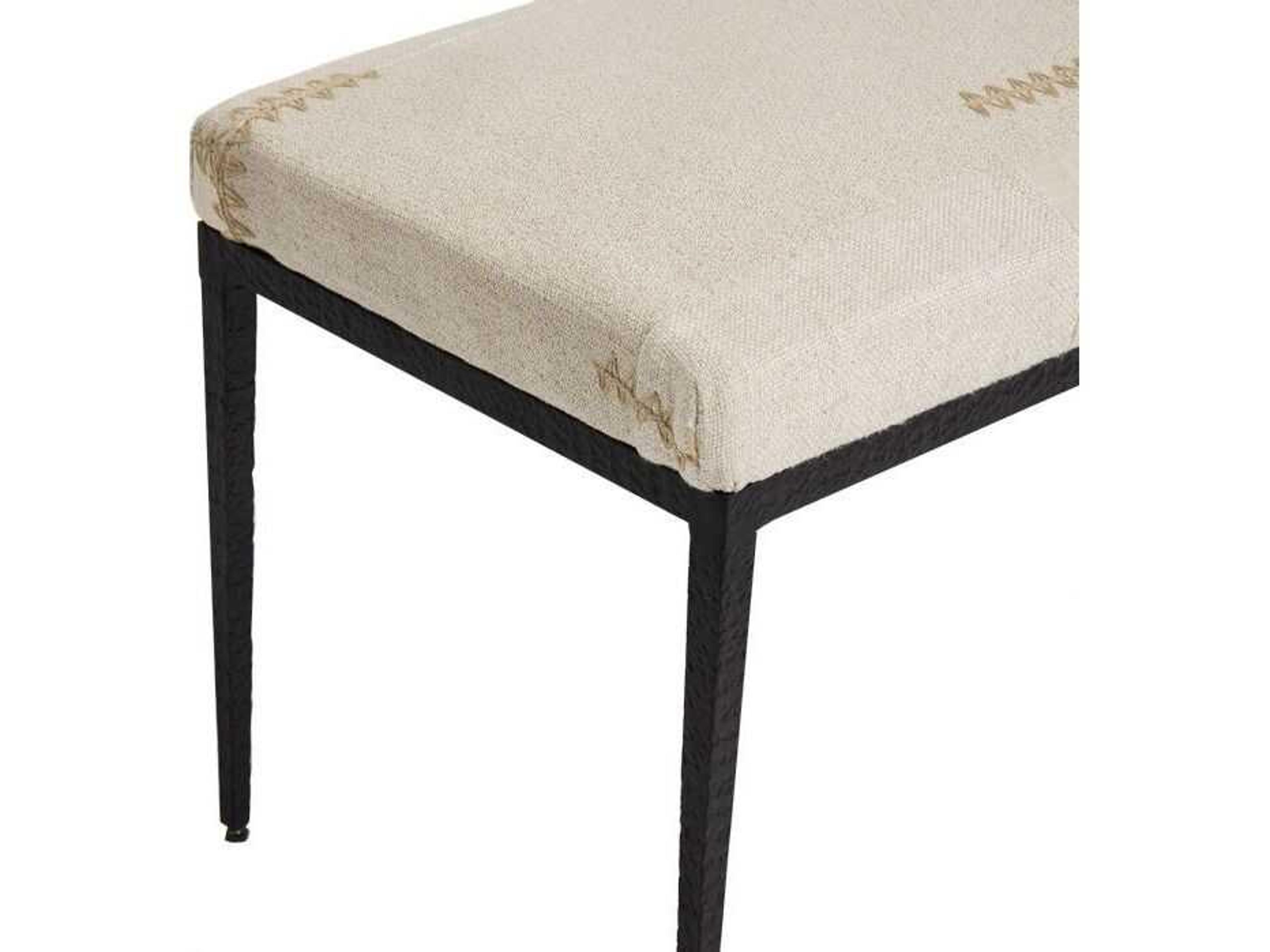 Interlude Home Cecile Matte Black Rye Beige Upholstered Accent Bench