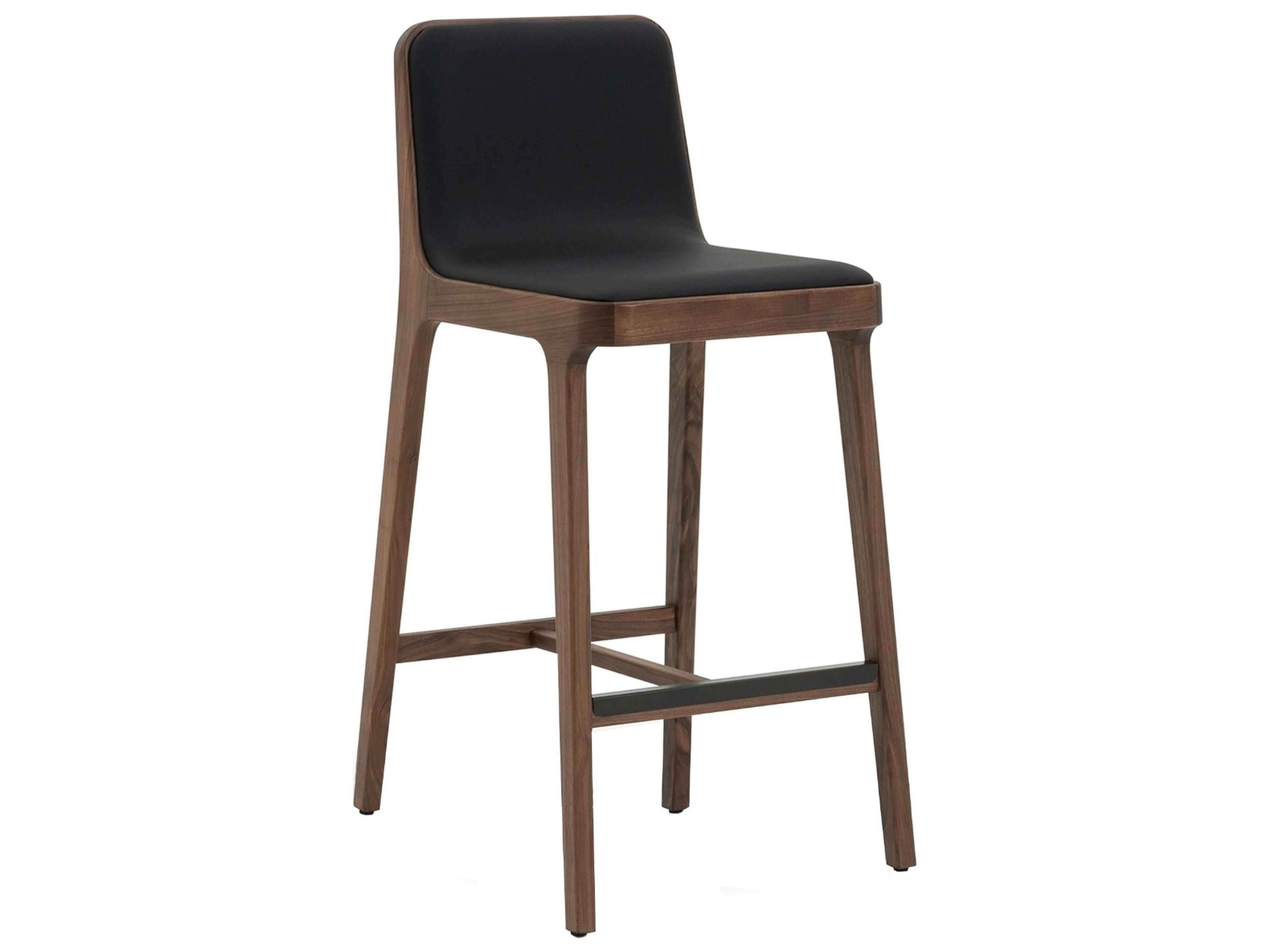 Florent Classic Walnut Midnight Dark Bronze Leather Wood Bar Stool
