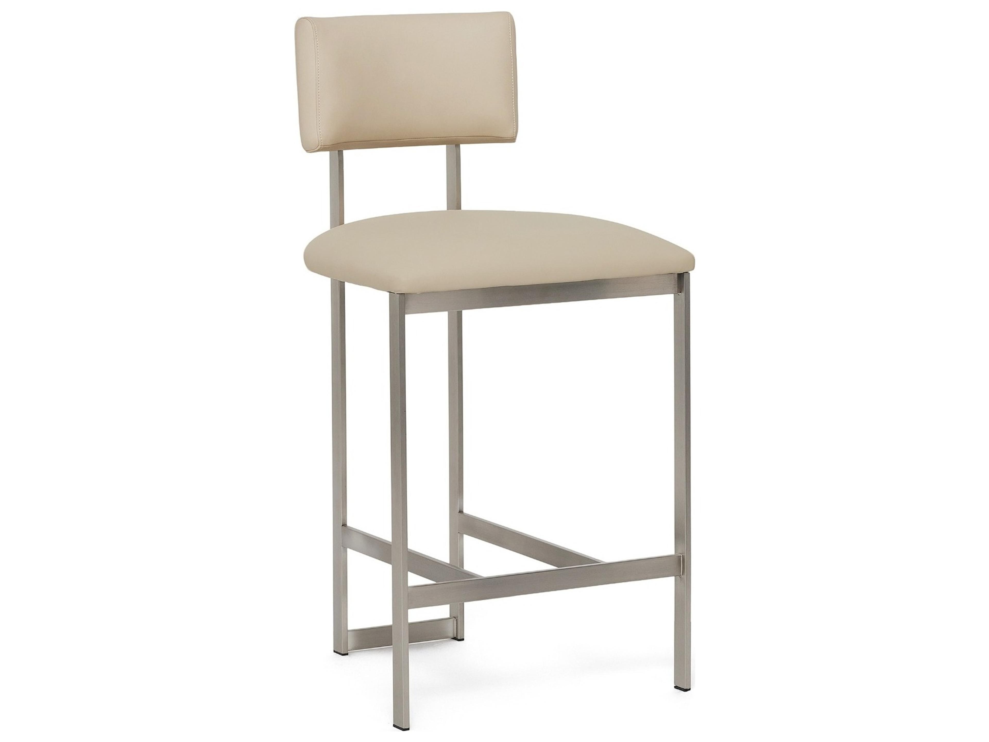 Landon Brushed Nickel Cream Latte Leather Counter Stool