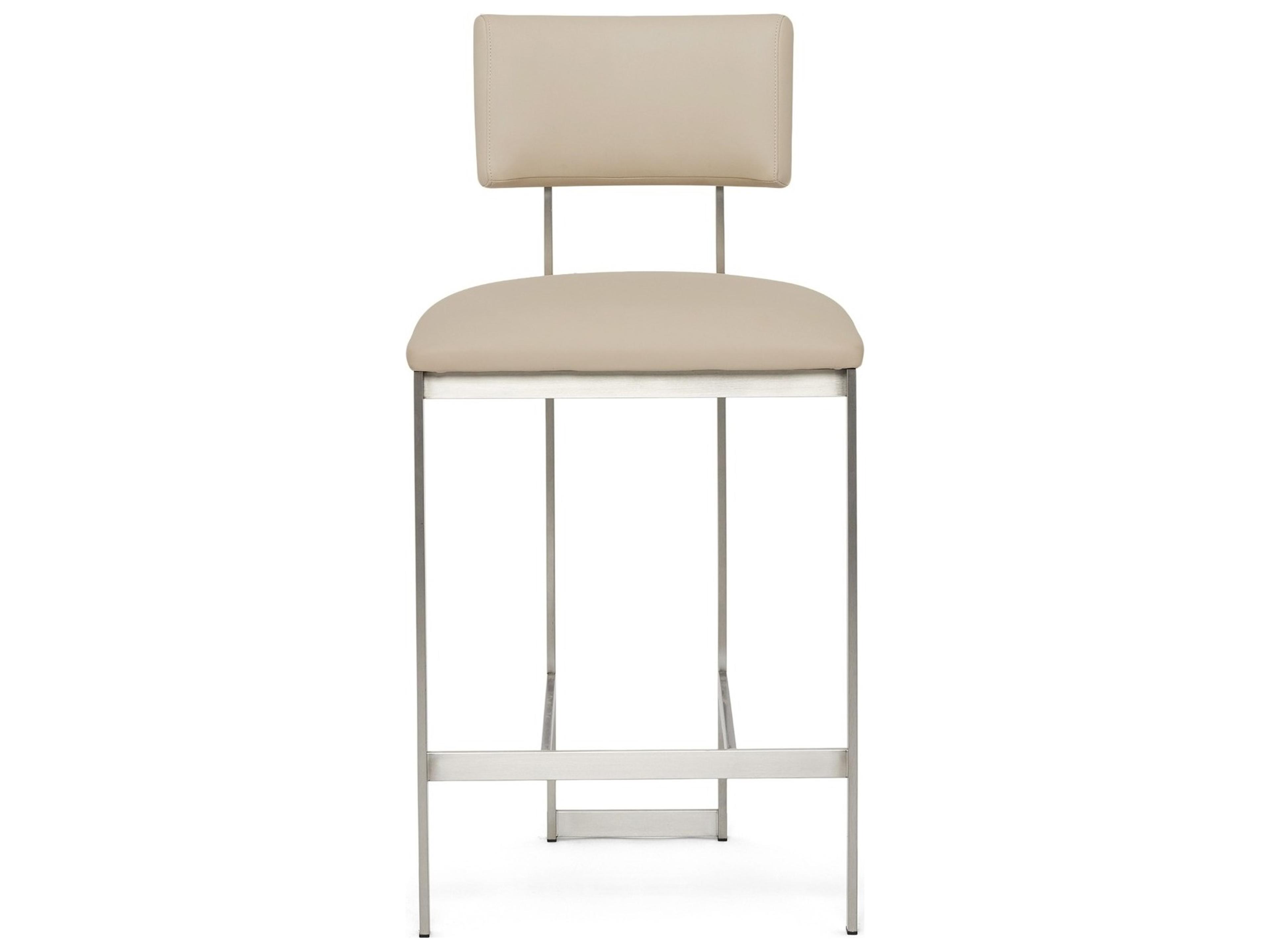 Interlude Home Landon Brushed Nickel Cream Latte Leather Counter Stool