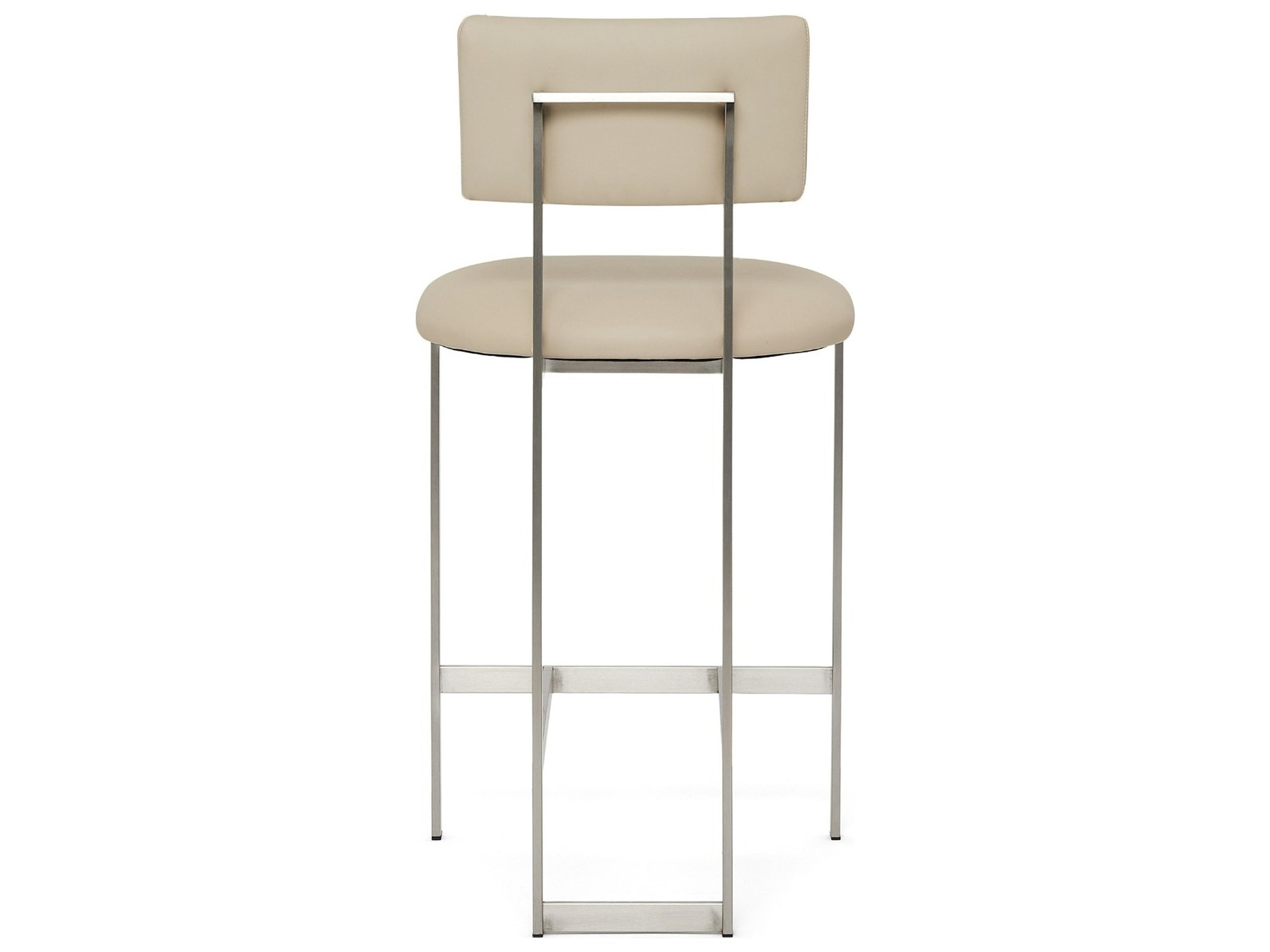 Interlude Home Landon Brushed Nickel Cream Latte Leather Counter Stool