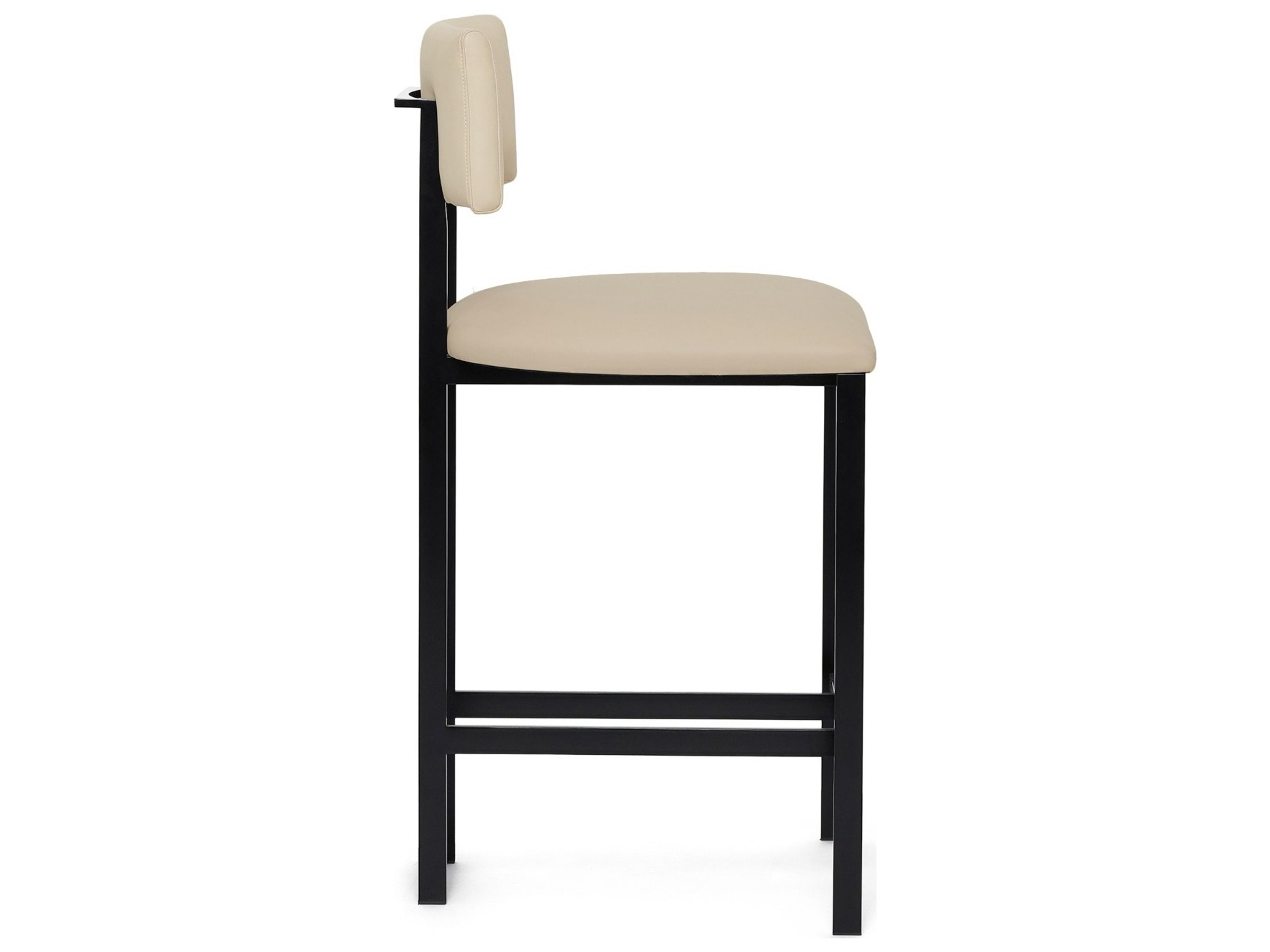 Interlude Home Landon Matte Black Cream Latte Leather Counter Stool