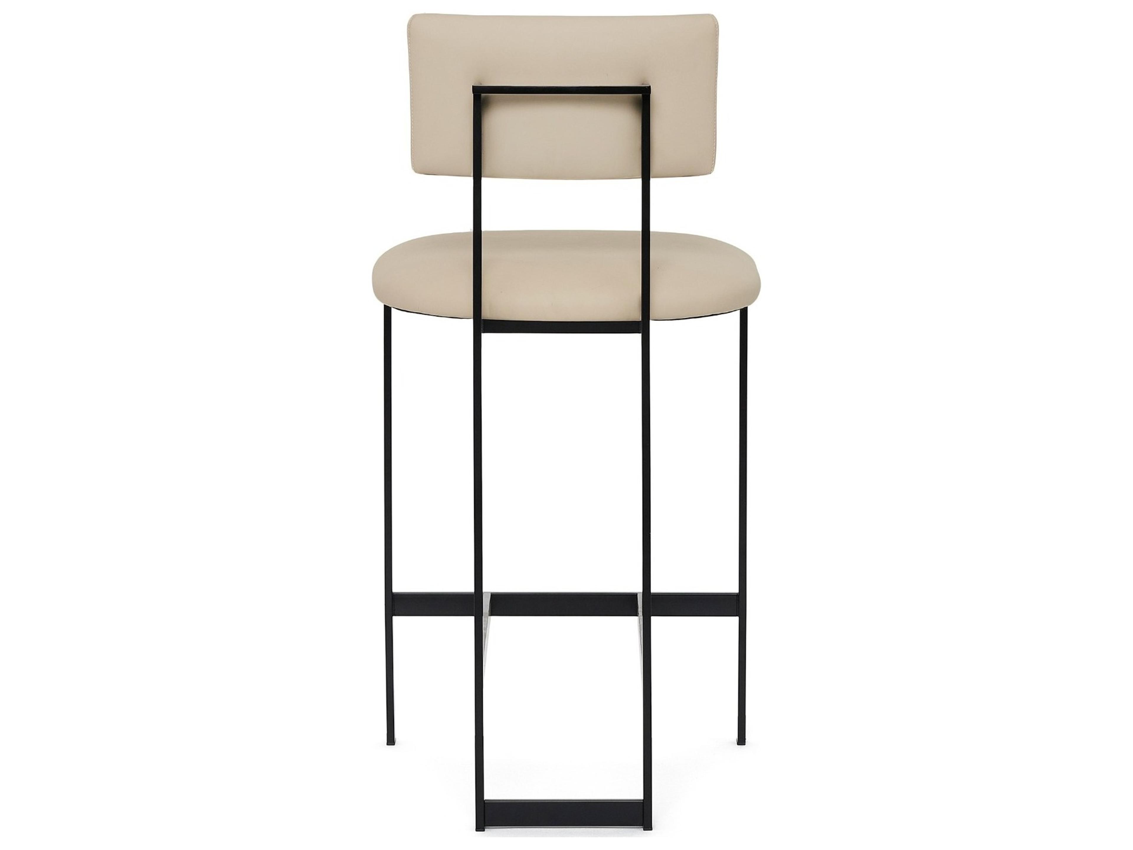 Interlude Home Landon Matte Black Cream Latte Leather Counter Stool