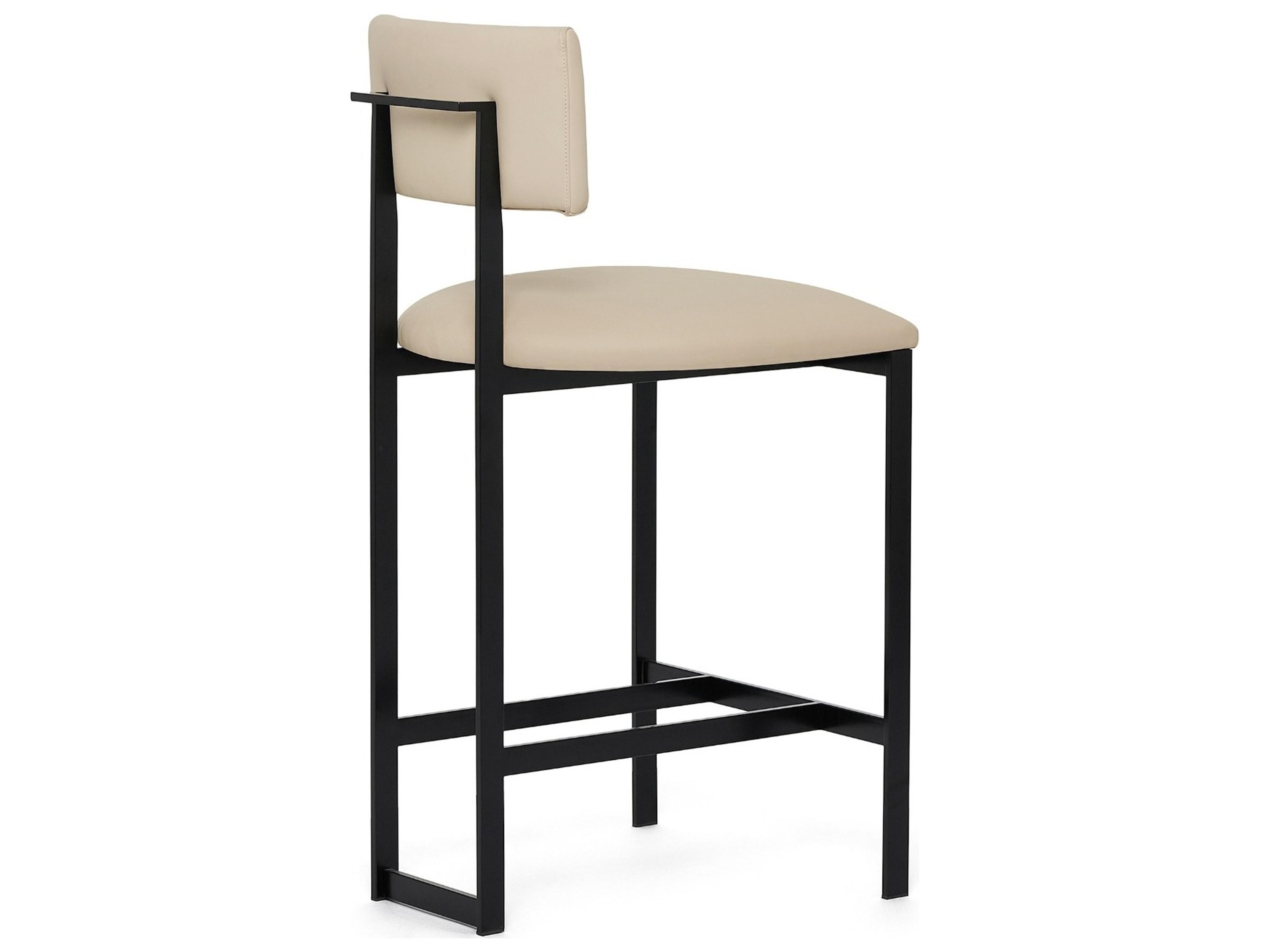 Interlude Home Landon Matte Black Cream Latte Leather Counter Stool