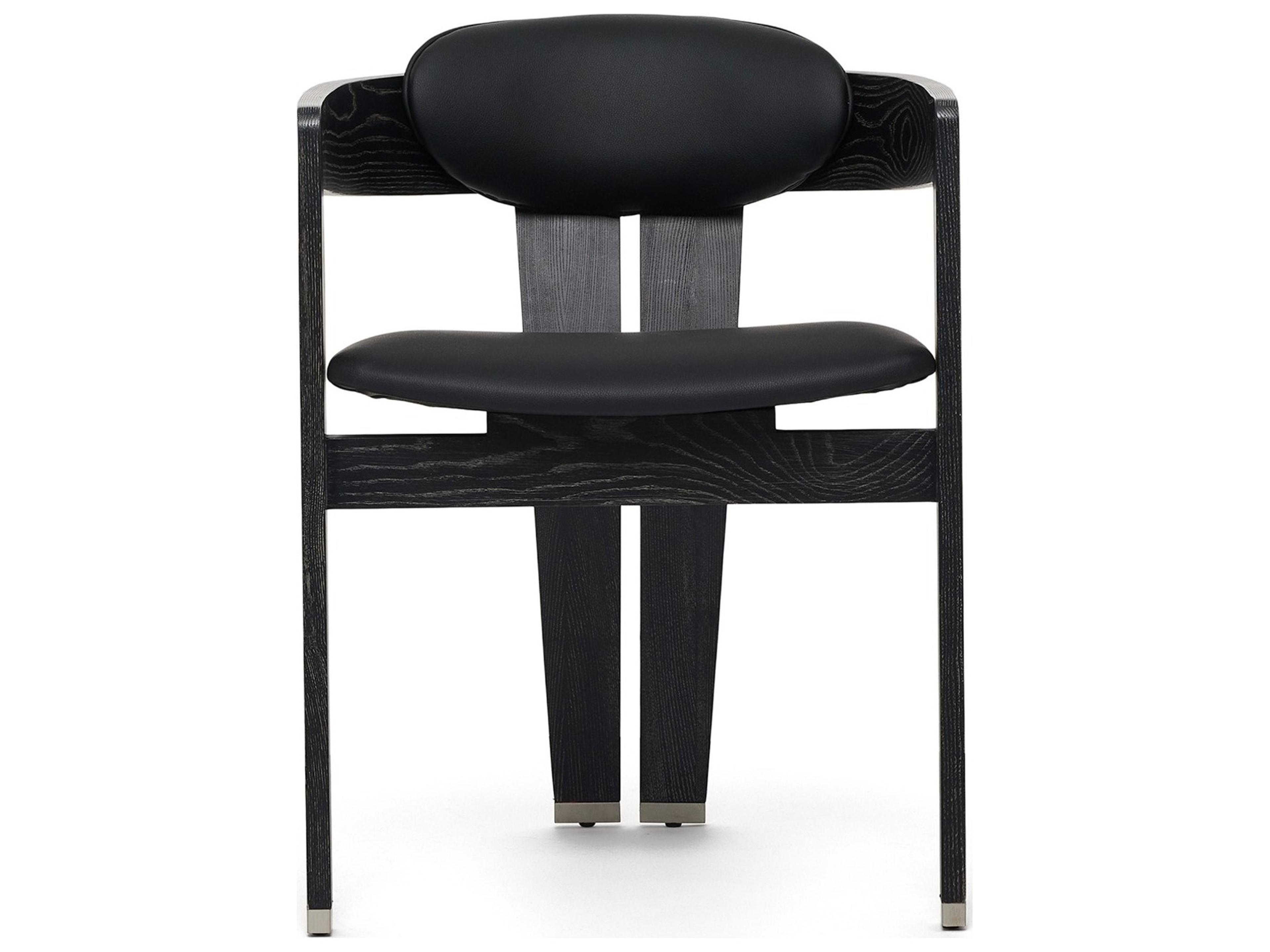 Interlude Home Maryl Ash Wood Black Leather Arm Dining Chair
