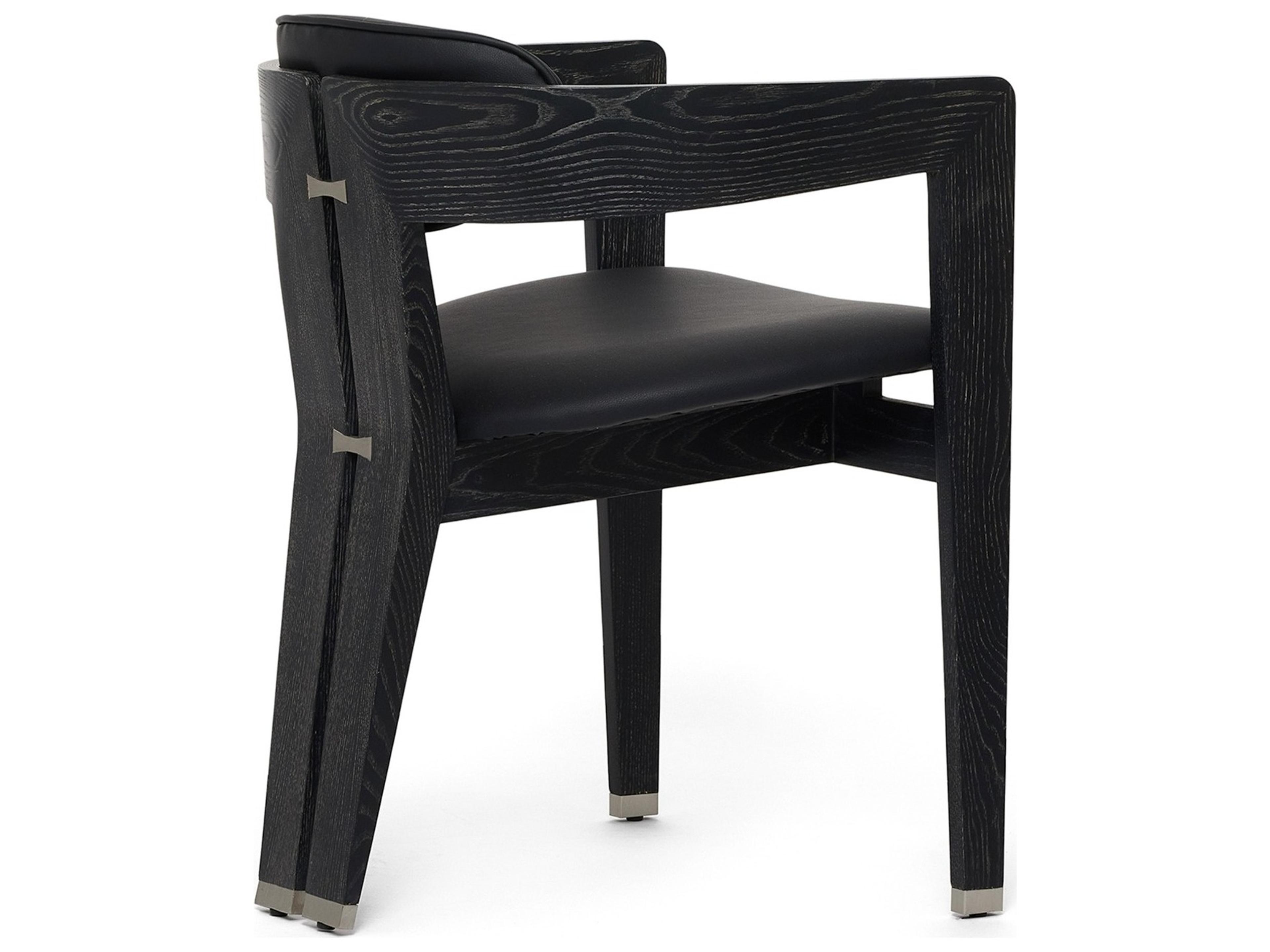 Interlude Home Maryl Ash Wood Black Leather Arm Dining Chair