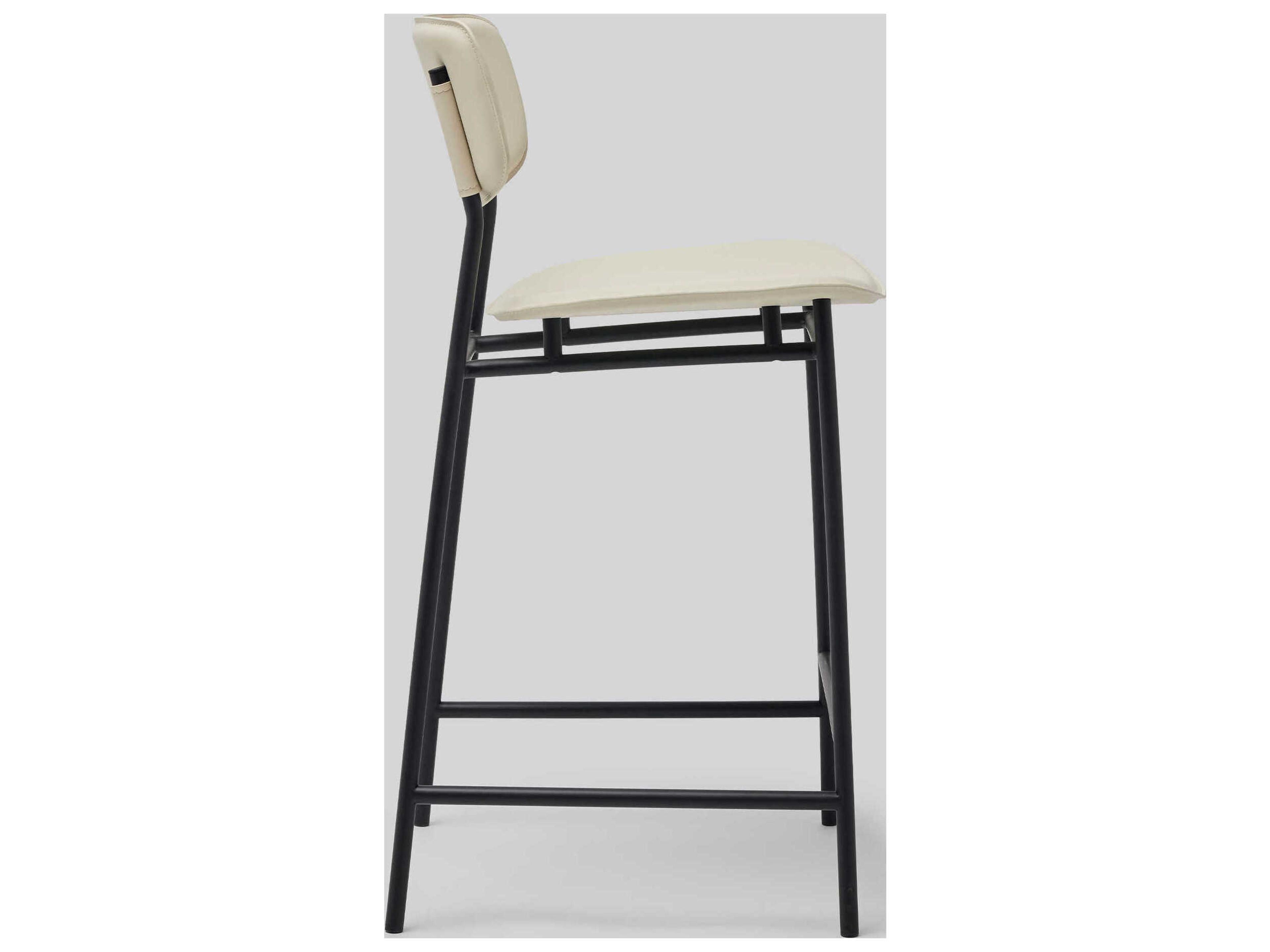 Interlude Home Albert Matte Black Macadamia Leather Counter Stool