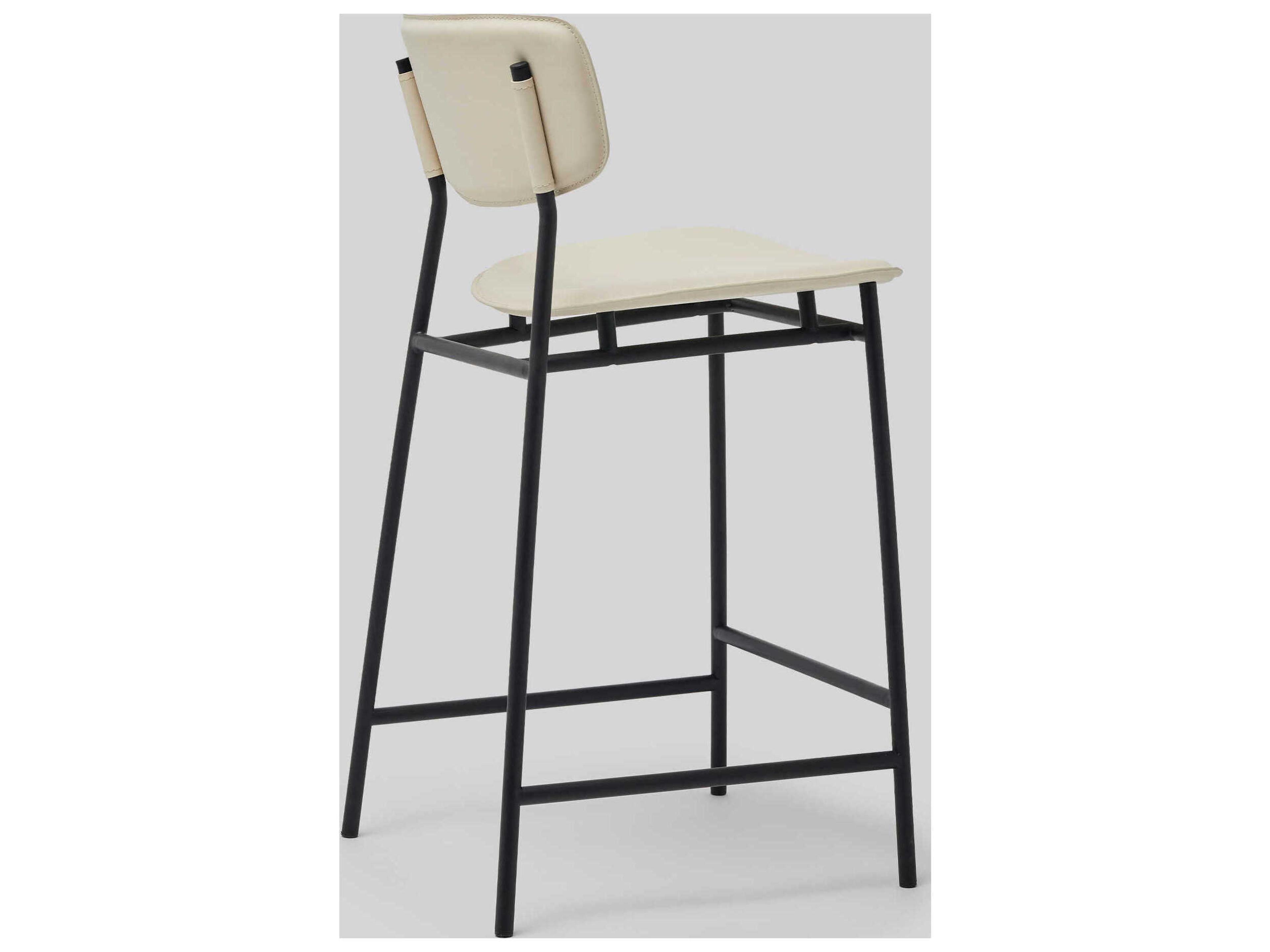 Interlude Home Albert Matte Black Macadamia Leather Counter Stool
