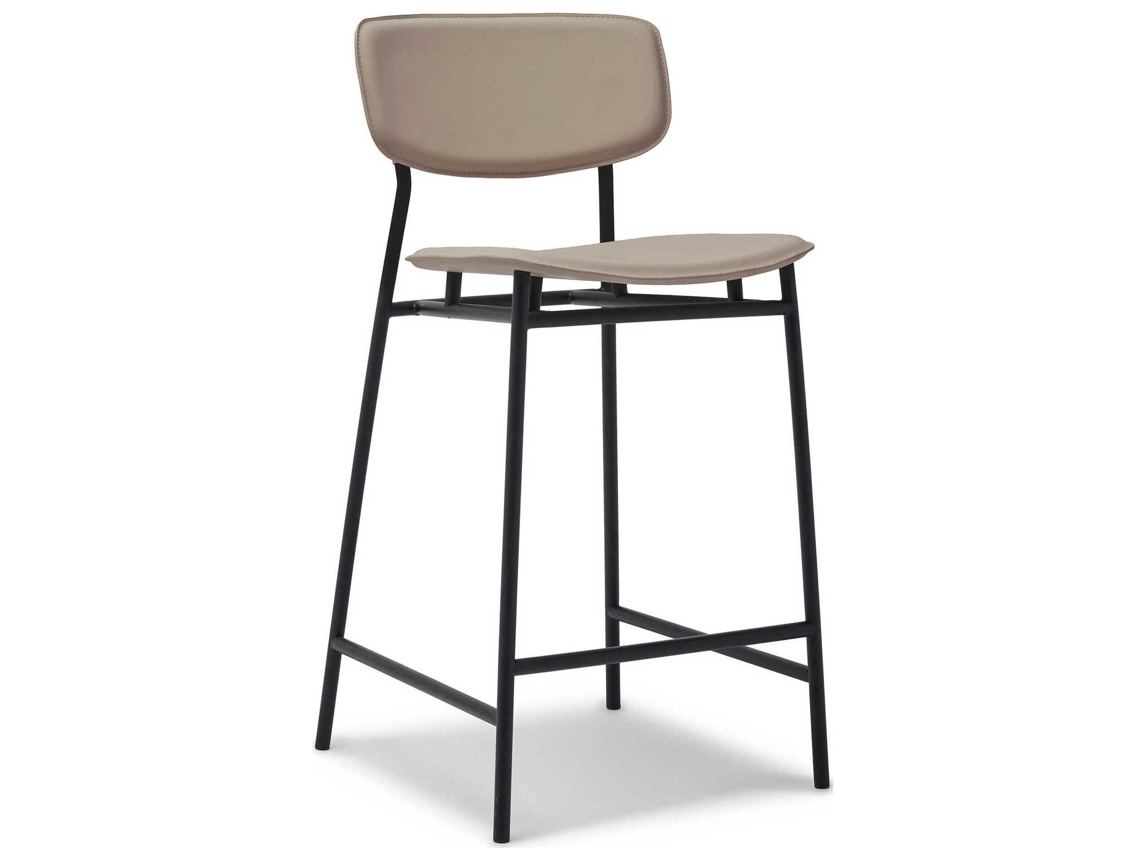 Albert Matte Black Portobello Leather Counter Stool